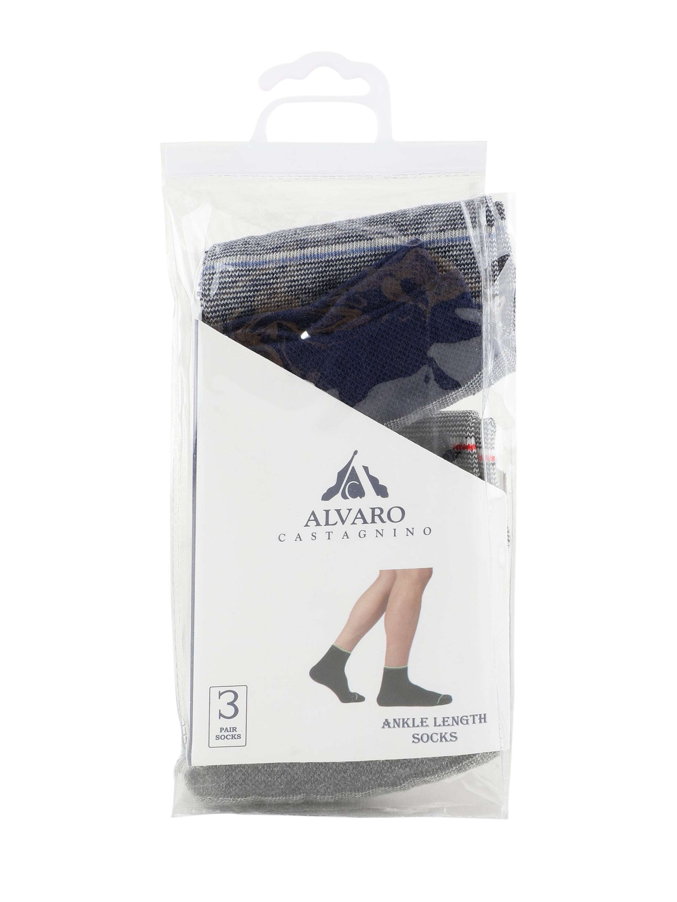 Alvaro Castagnino Men  Black Grey & Blue Coloured Ankle-Length Socks