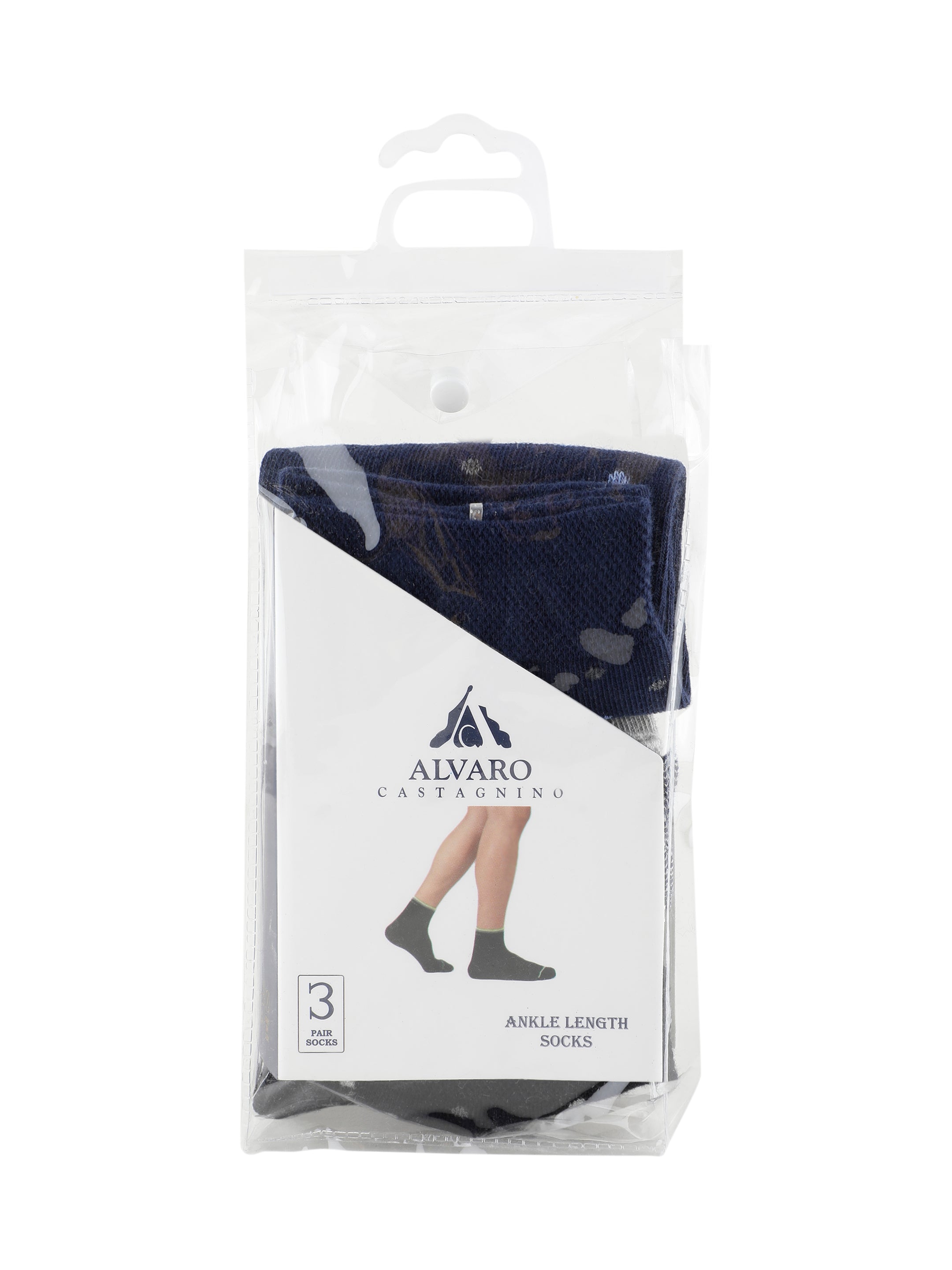 Alvaro Castagnino Men Black Grey & Blue Coloured Ankle-Length Socks