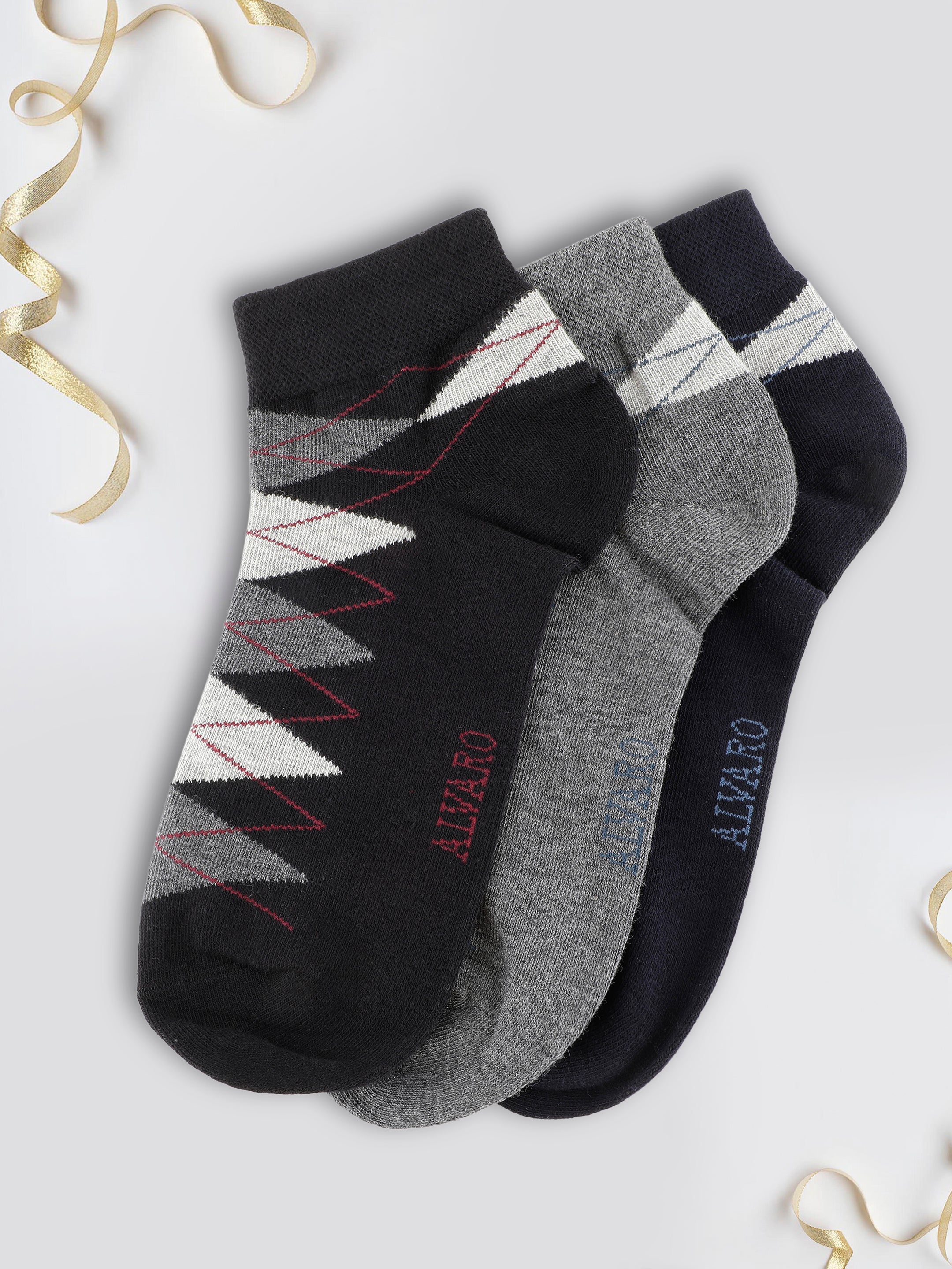 Alvaro Castagnino Men Black Grey & Blue Coloured Ankle-Length Socks