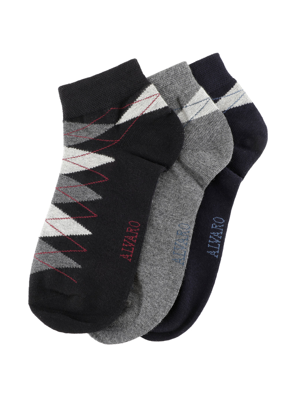 Alvaro Castagnino Men Black Grey & Blue Coloured Ankle-Length Socks