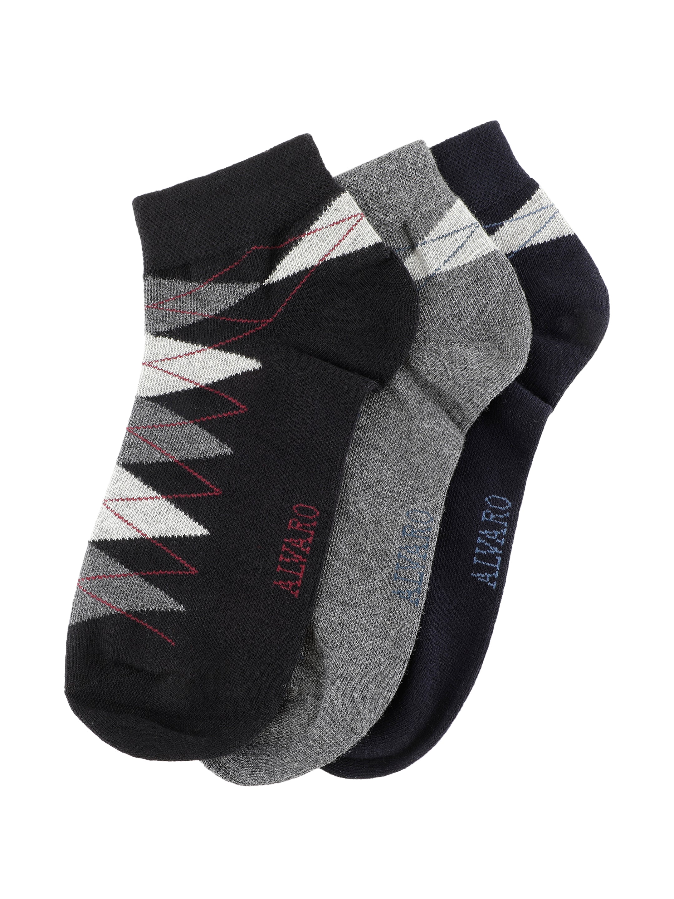 Alvaro Castagnino Men Black Grey & Blue Coloured Ankle-Length Socks