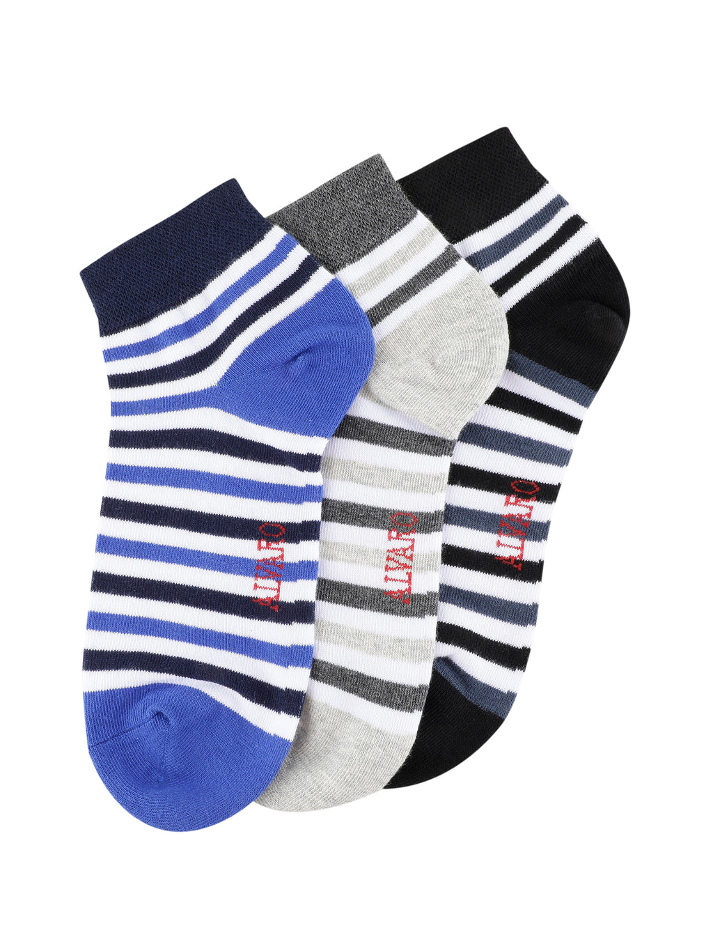 Alvaro Castagnino Men Black Grey & Blue Coloured Striped Ankle-Length Socks