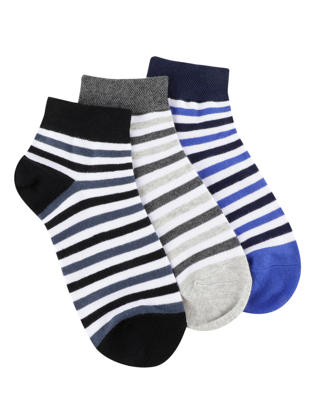 Alvaro Castagnino Men Black Grey & Blue Coloured Striped Ankle-Length Socks