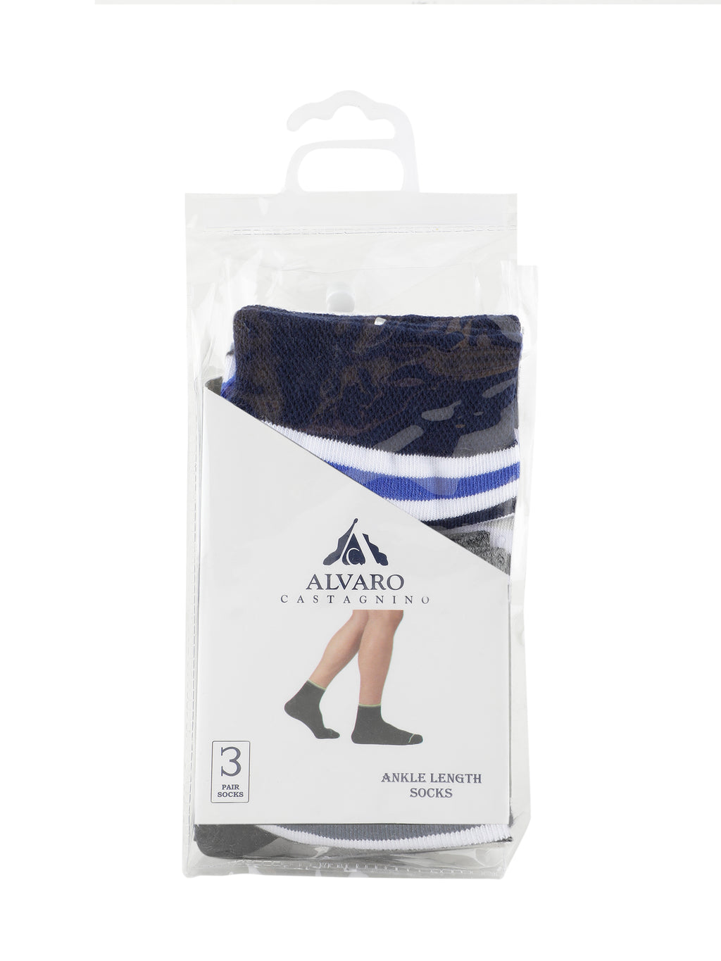 Alvaro Castagnino Men Black Grey & Blue Coloured Striped Ankle-Length Socks