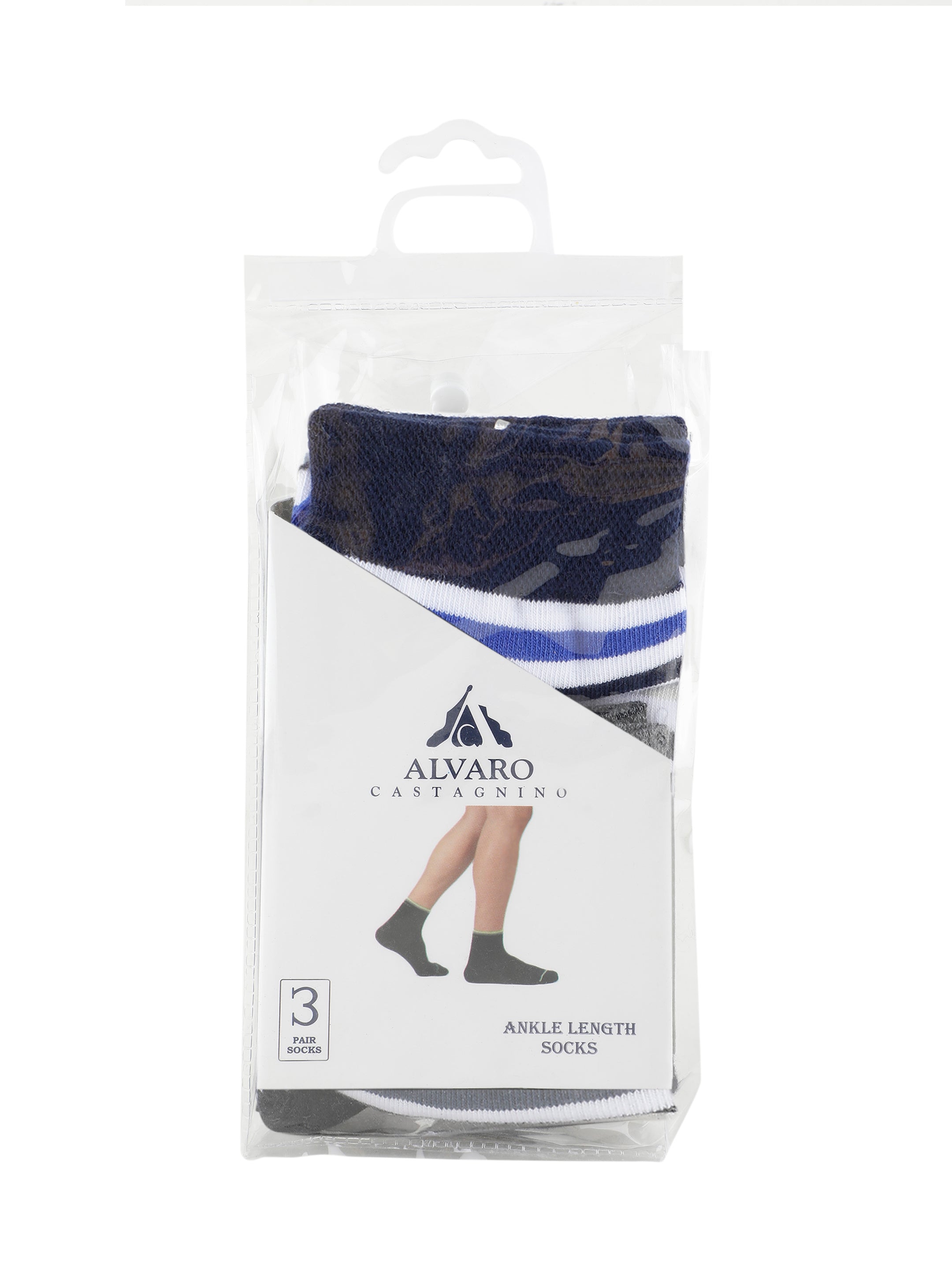 Alvaro Castagnino Men Black Grey & Blue Coloured Striped Ankle-Length Socks