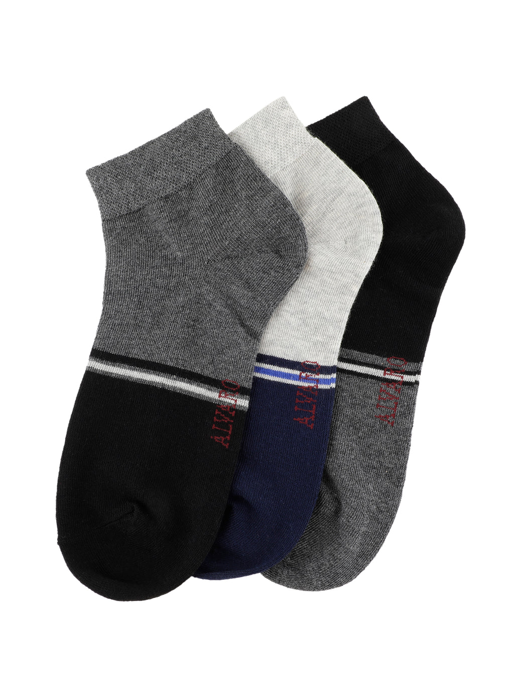 Alvaro Castagnino Men Black Grey & Blue Coloured Ankle-Length Socks