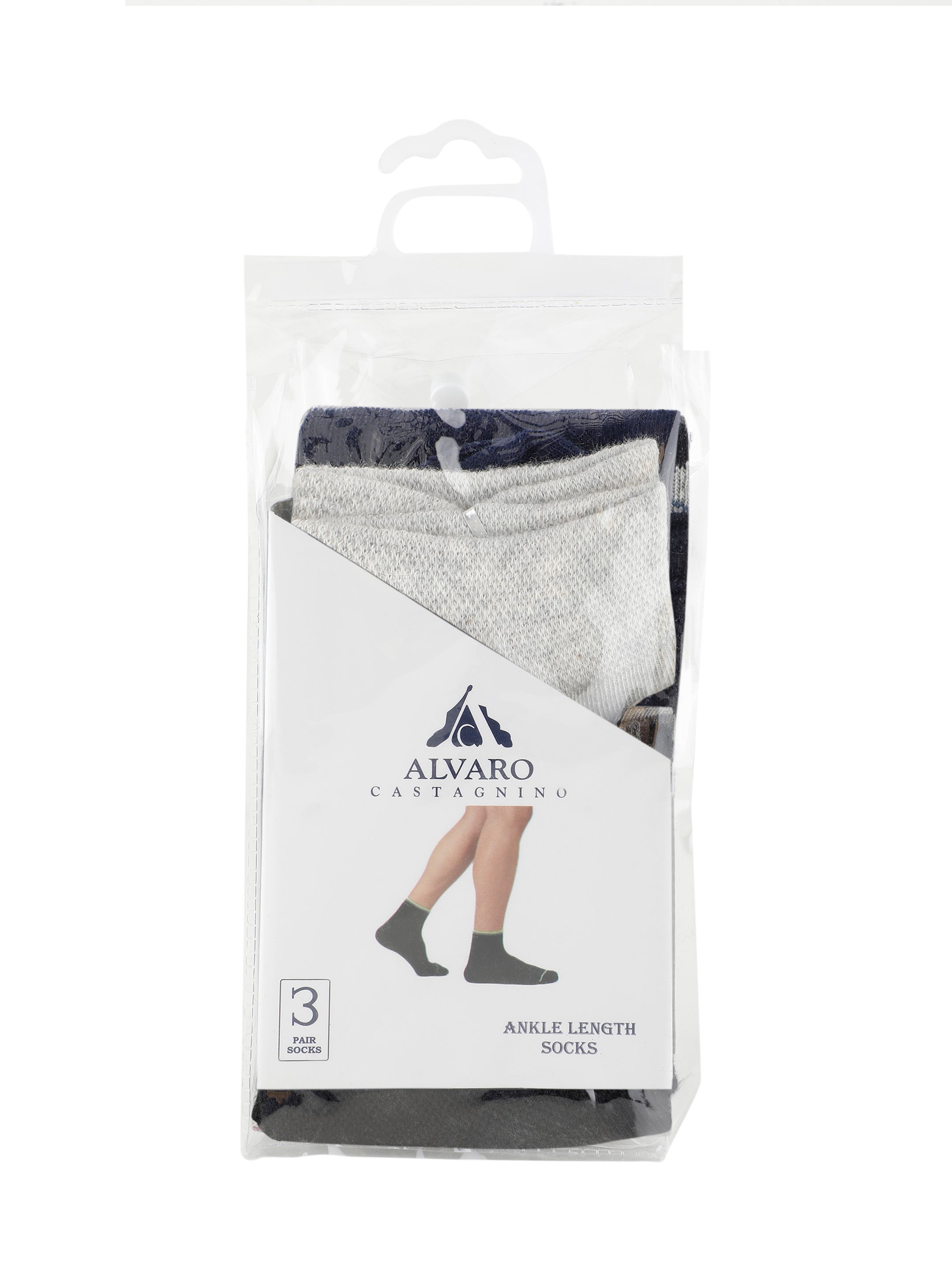 Grey, Navy & White Stripe Accented Ankle Socks