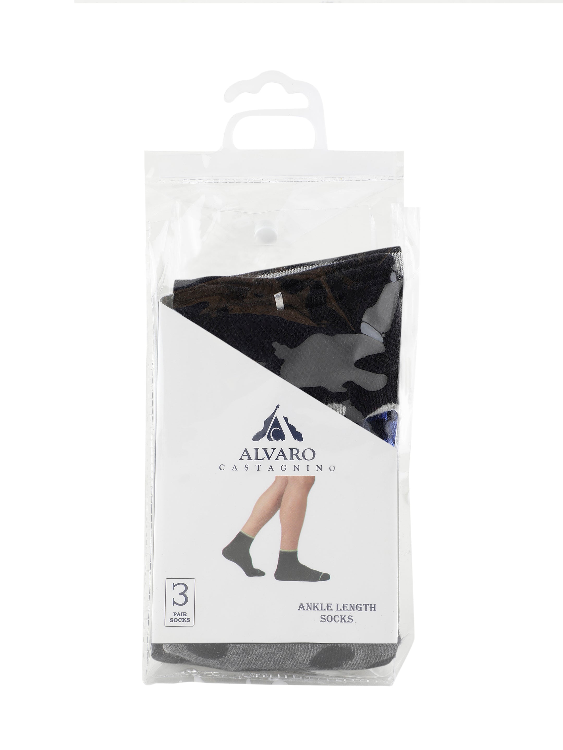 Grey, Blue & Black Polka Dot and Striped Ankle Socks