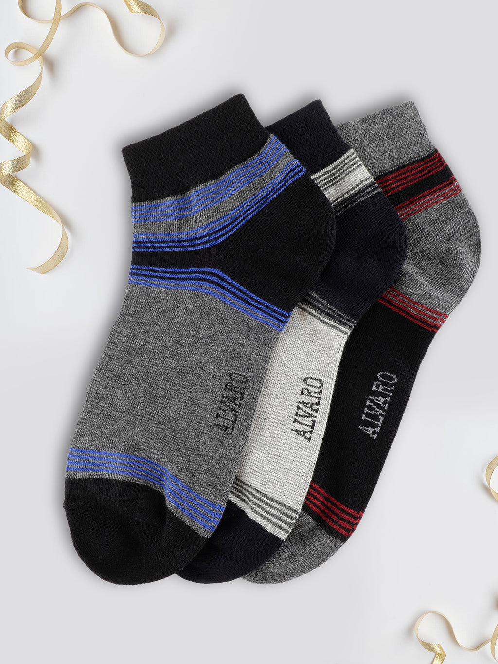 Alvaro Castagnino Men Black Grey & Blue Coloured Ankle-Length Socks