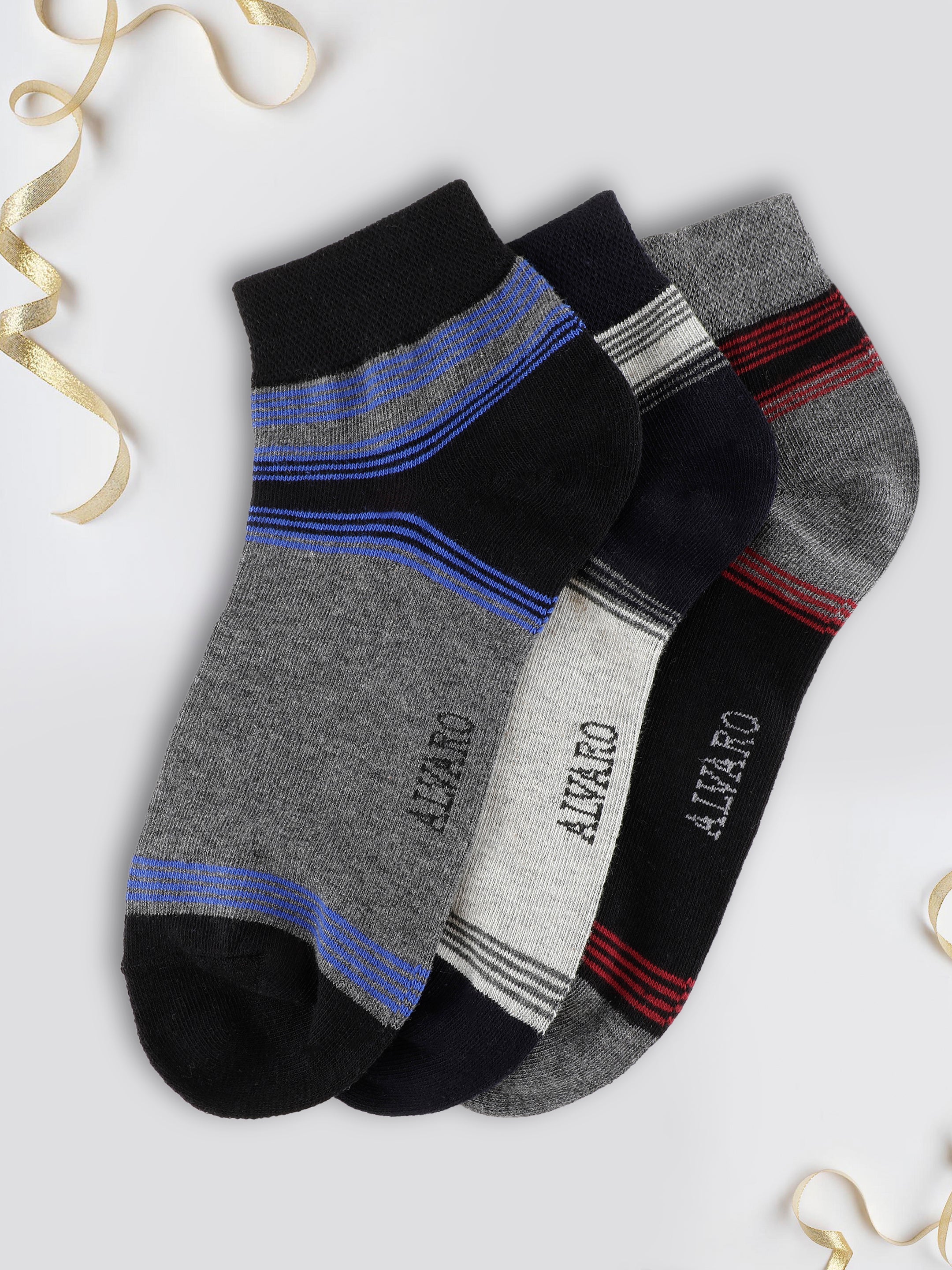 Alvaro Castagnino Men Black Grey & Blue Coloured Ankle-Length Socks