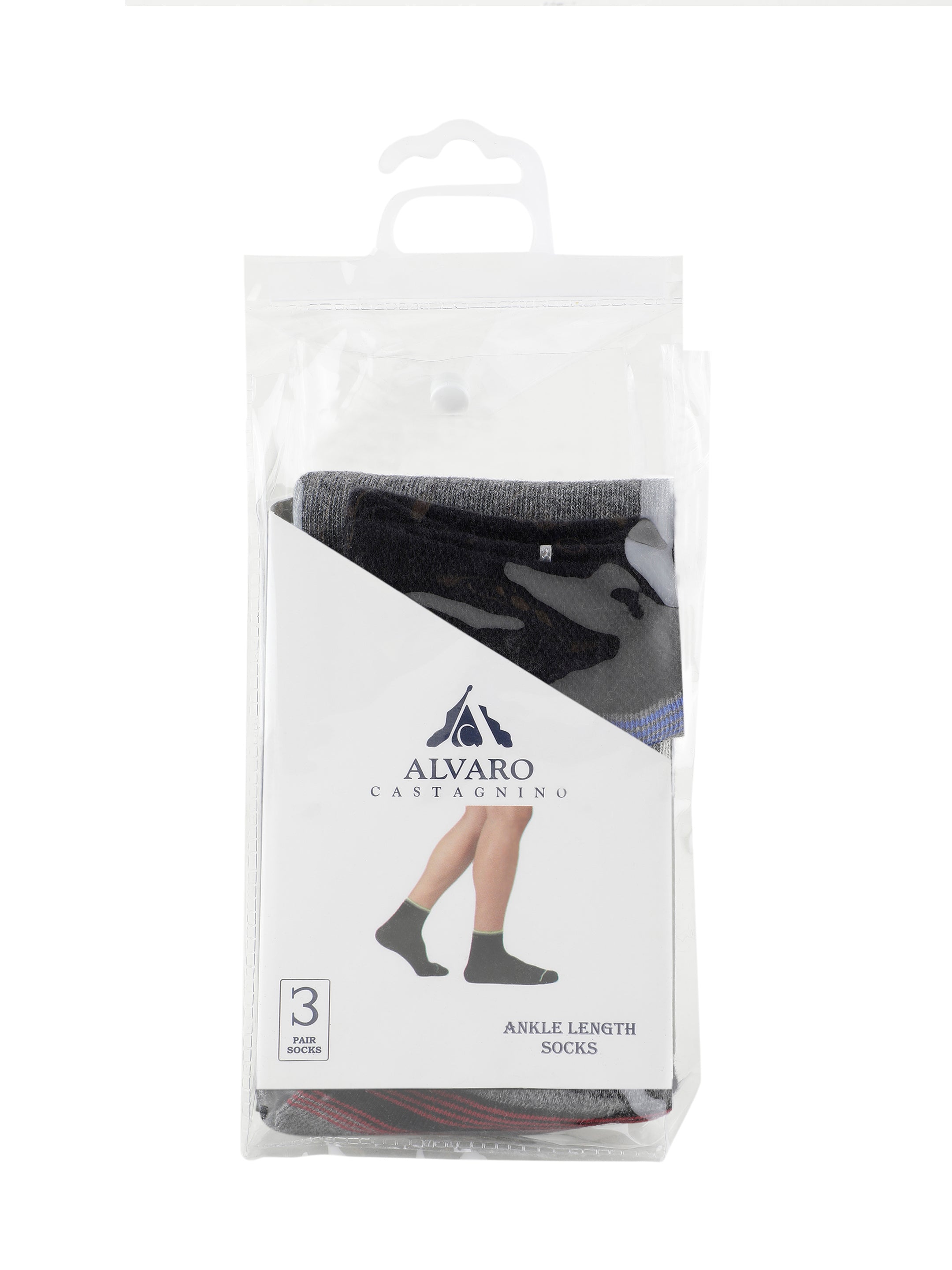 Alvaro Castagnino Men Black Grey & Blue Coloured Ankle-Length Socks