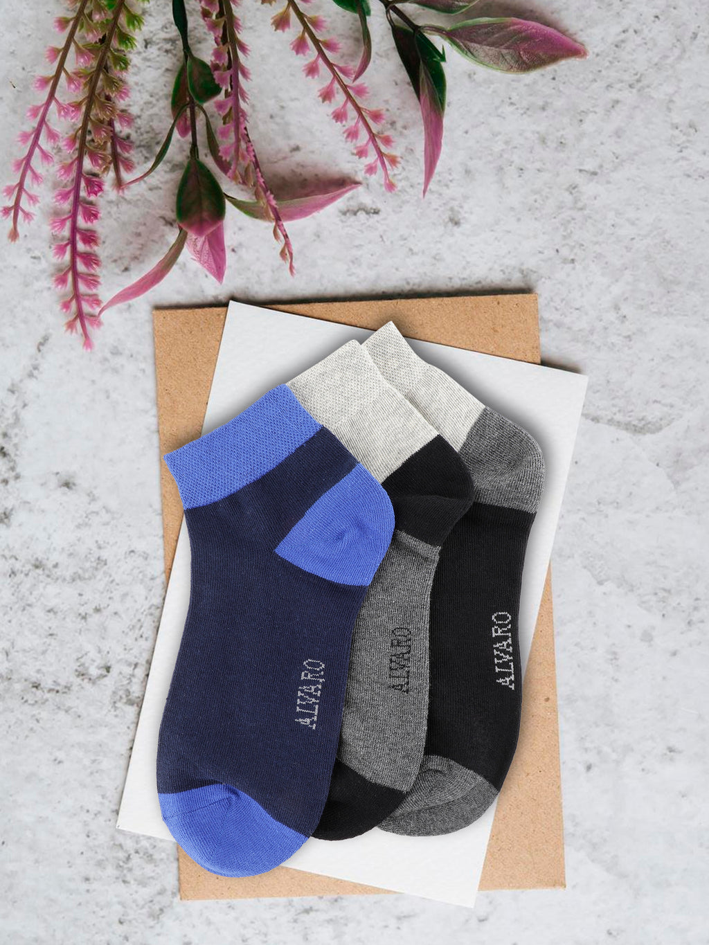 Alvaro Castagnino Men Black Grey & Blue Coloured Ankle-Length Socks