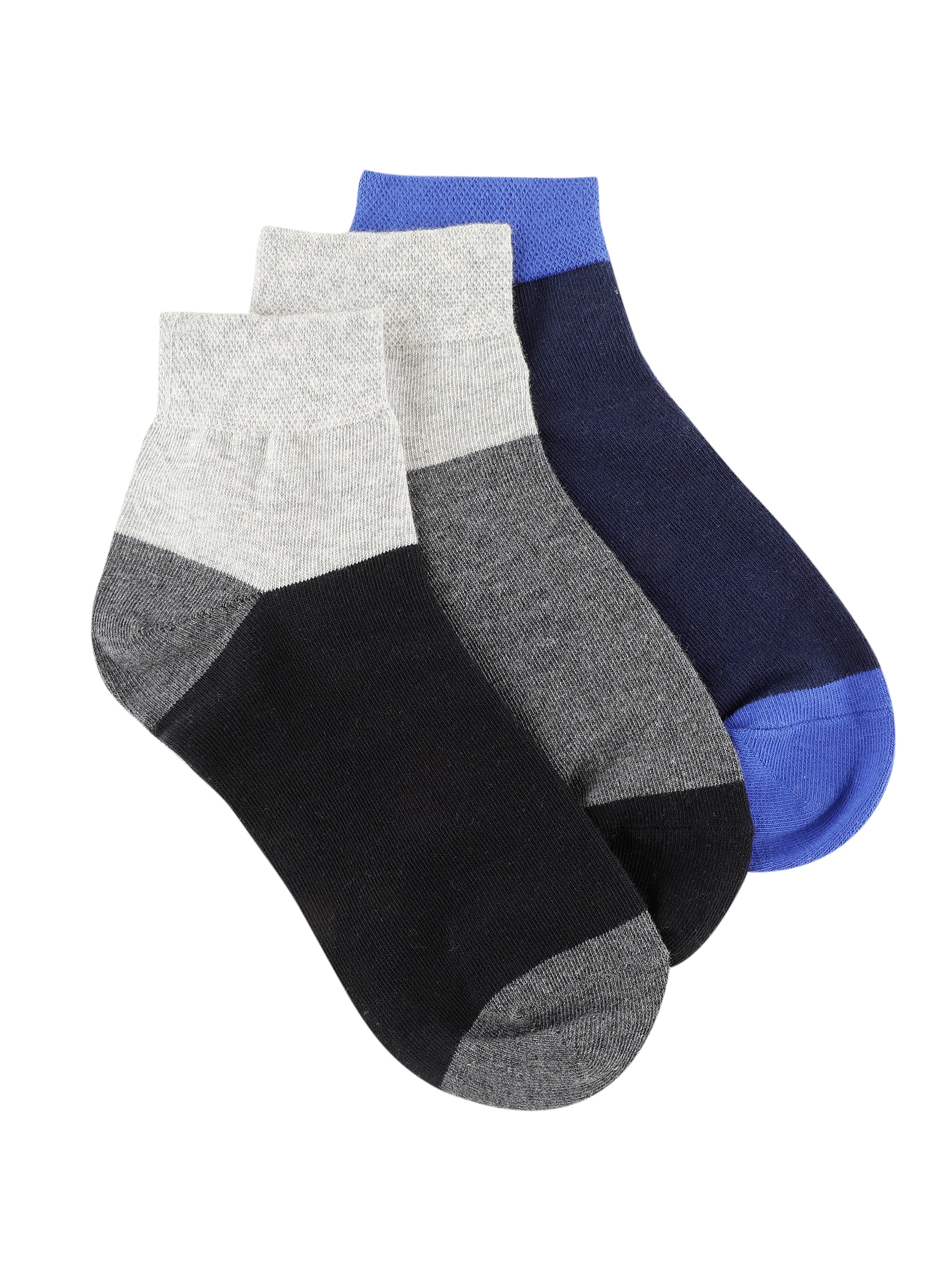Black, Grey, and Blue Ankle-Length Socks