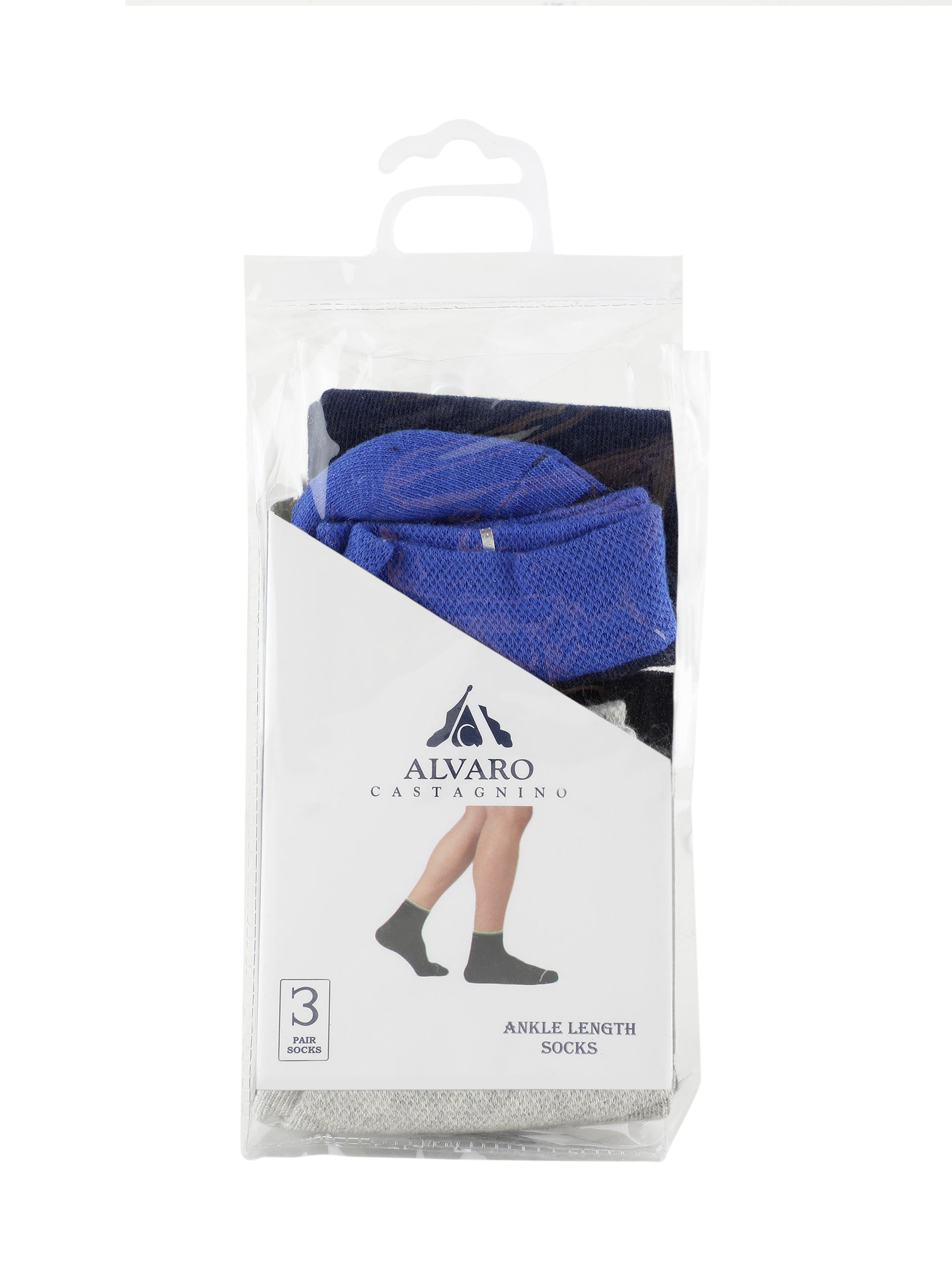 Alvaro Castagnino Men Black Grey & Blue Coloured Ankle-Length Socks