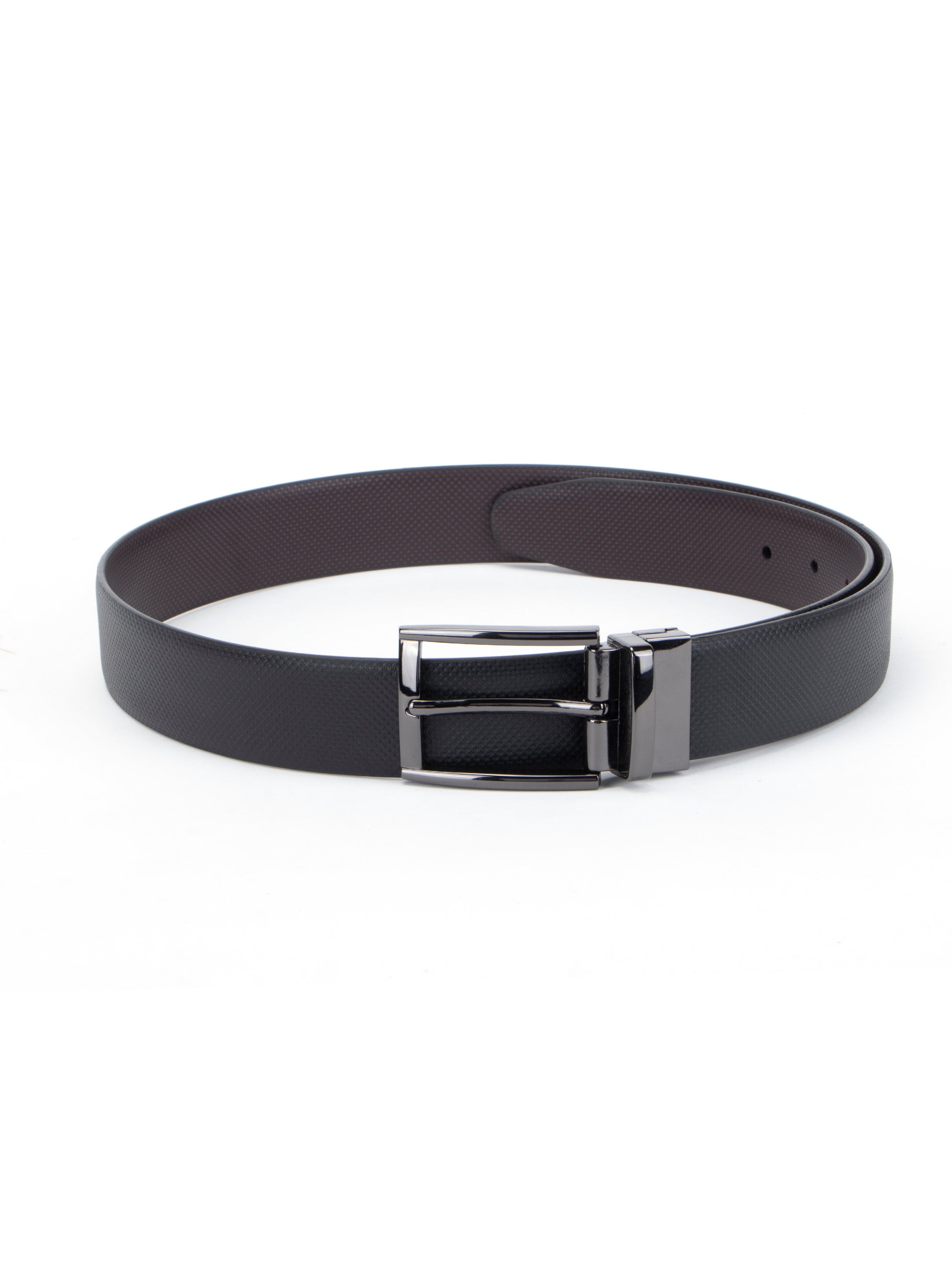  Micro Diamond Black & Burgundy Reversible Leather Belt