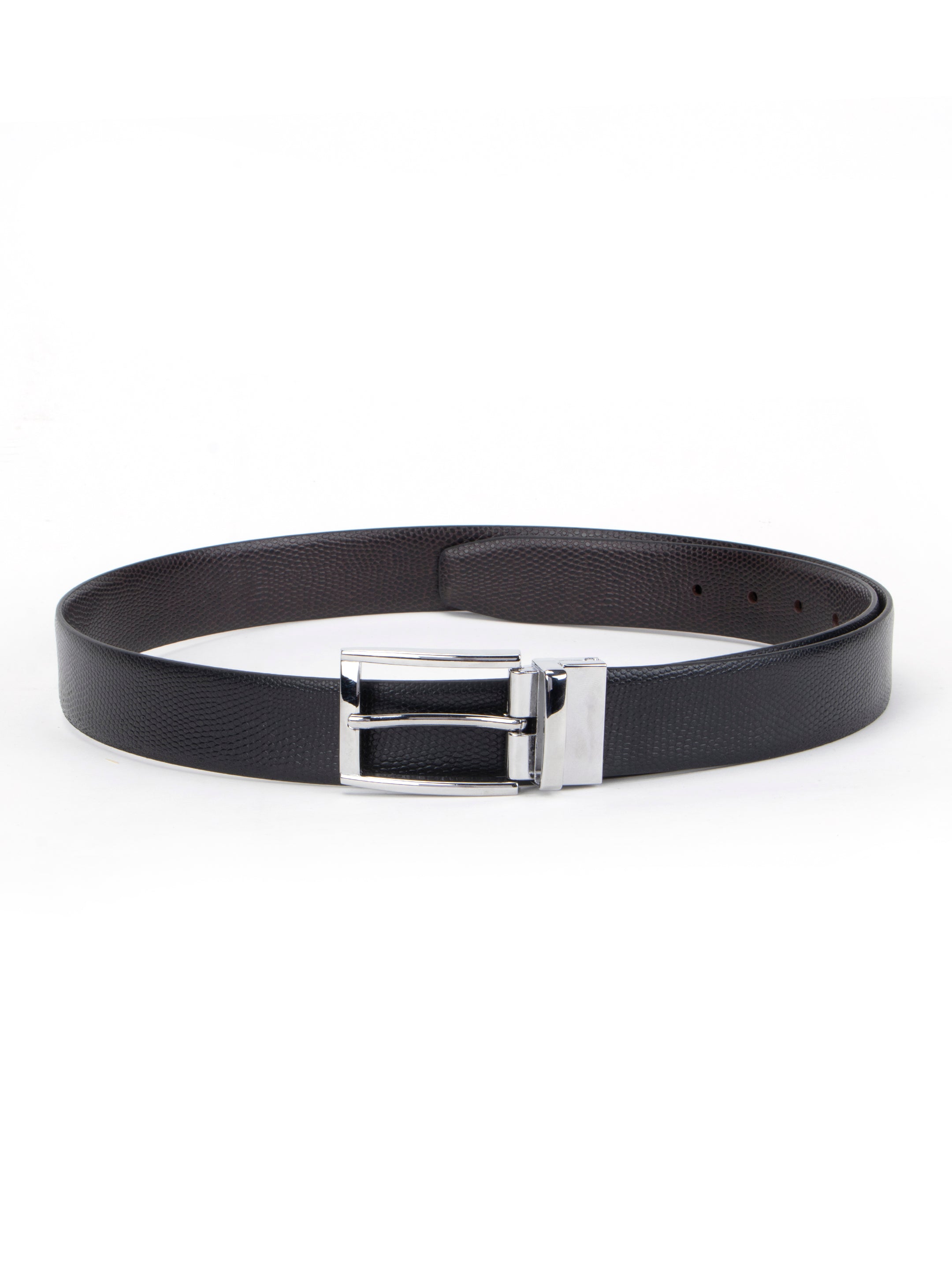 Black Reptile Grain Reversible Leather Belt