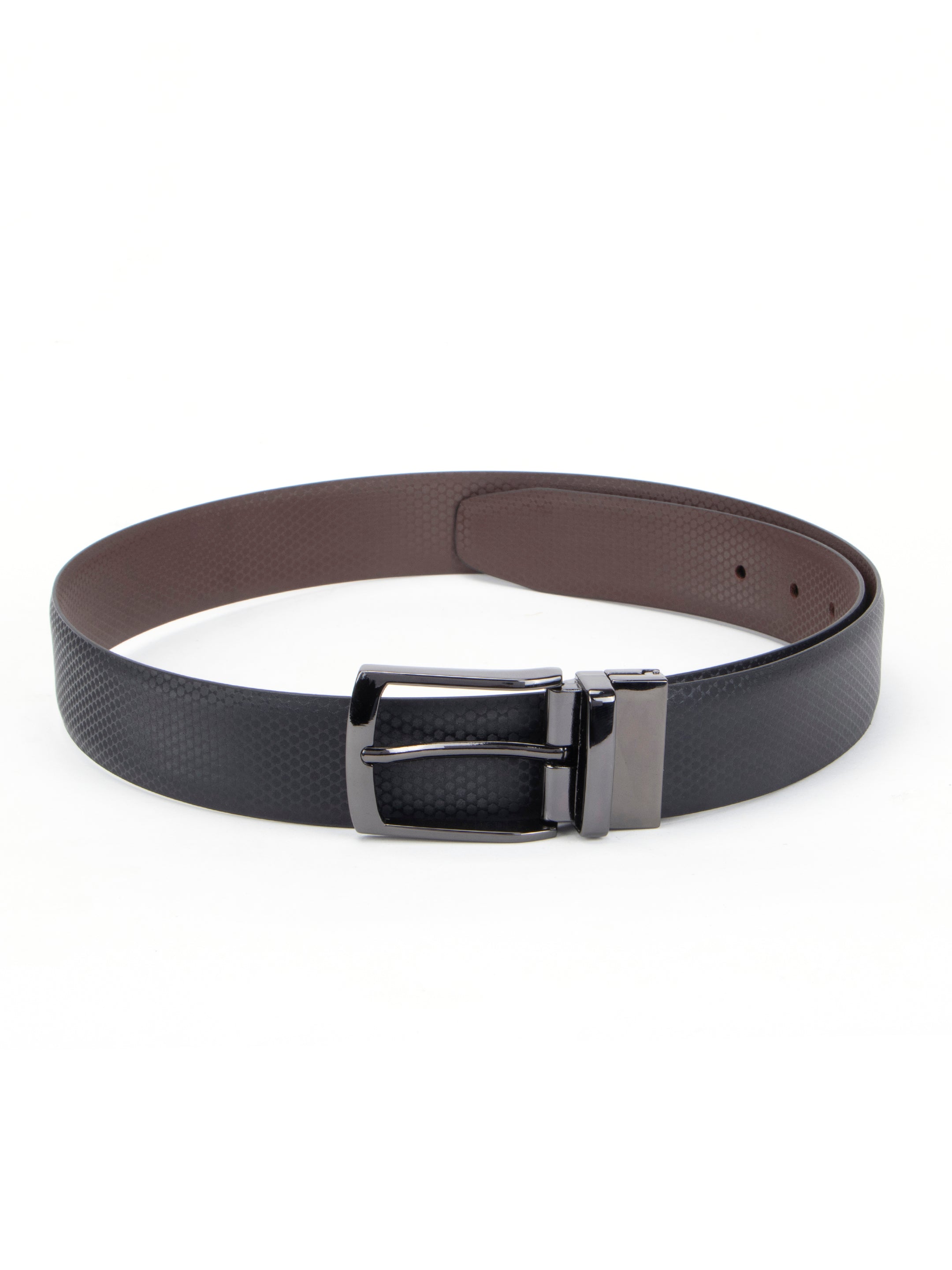 Reversible Honeycomb Black & Grey Leather Belt