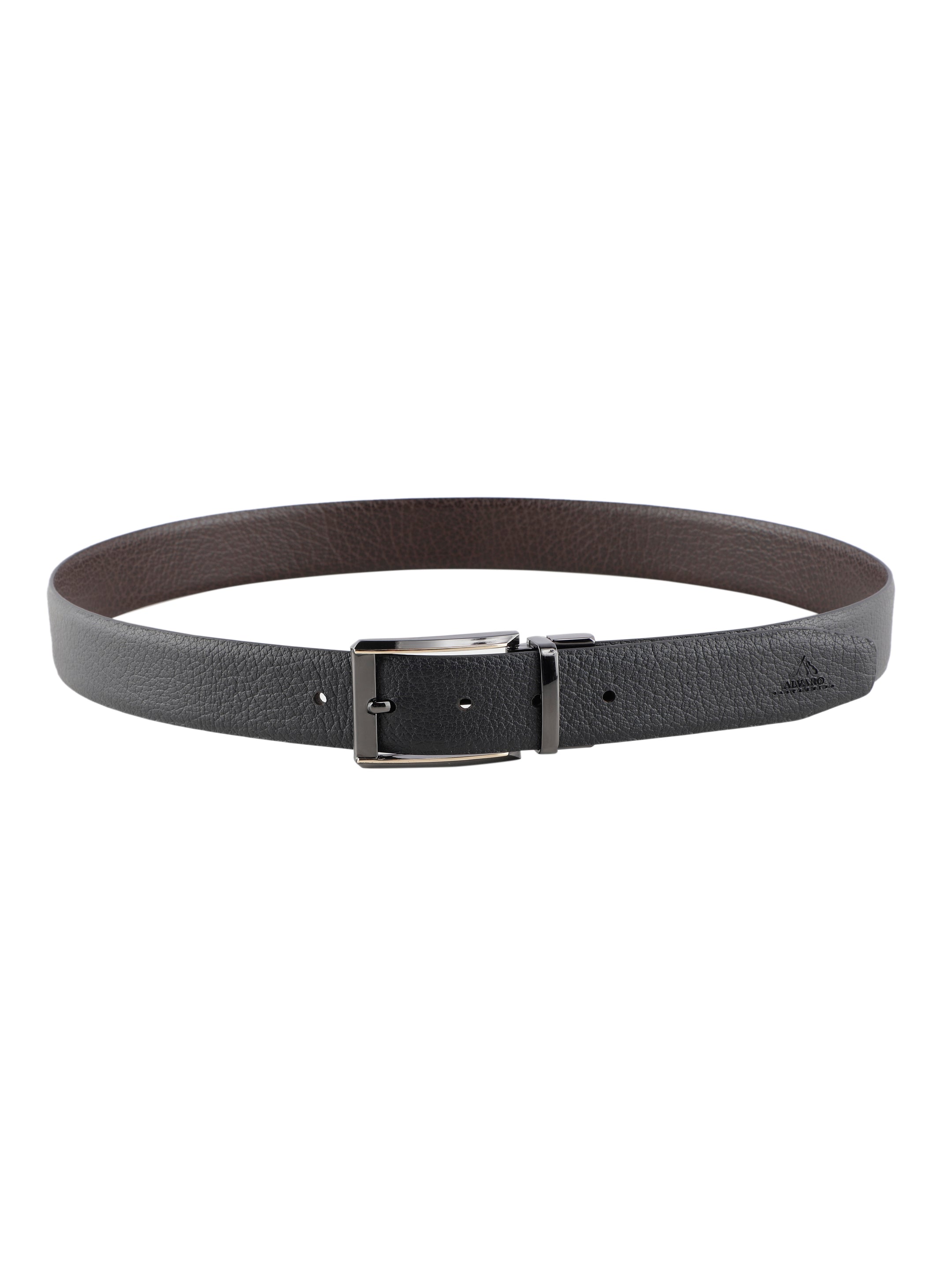 Alvaro Castagnino Men Black & Brown Textured Leather Formal Reversible Belt