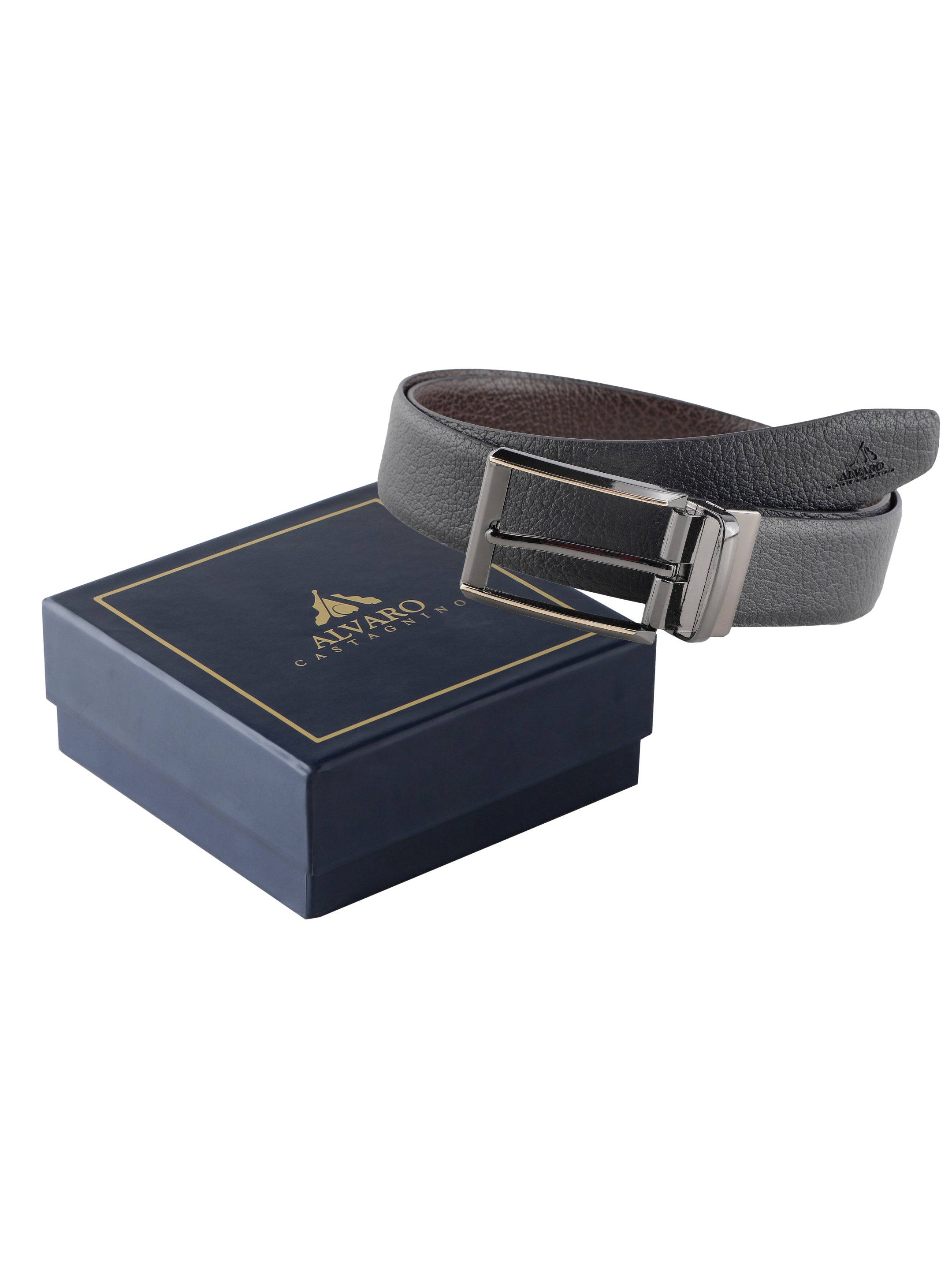 Alvaro Castagnino Men Black & Brown Textured Leather Formal Reversible Belt