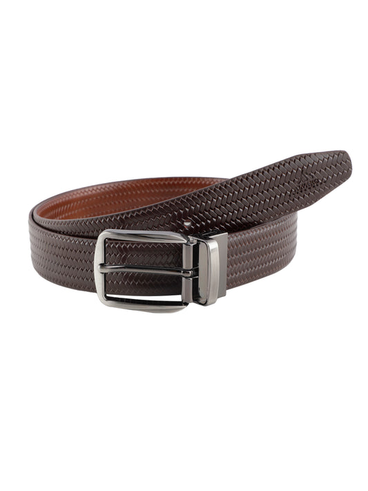 Alvaro Castagnino Men Brown & Tan Textured Leather Formal Reversible Belt
