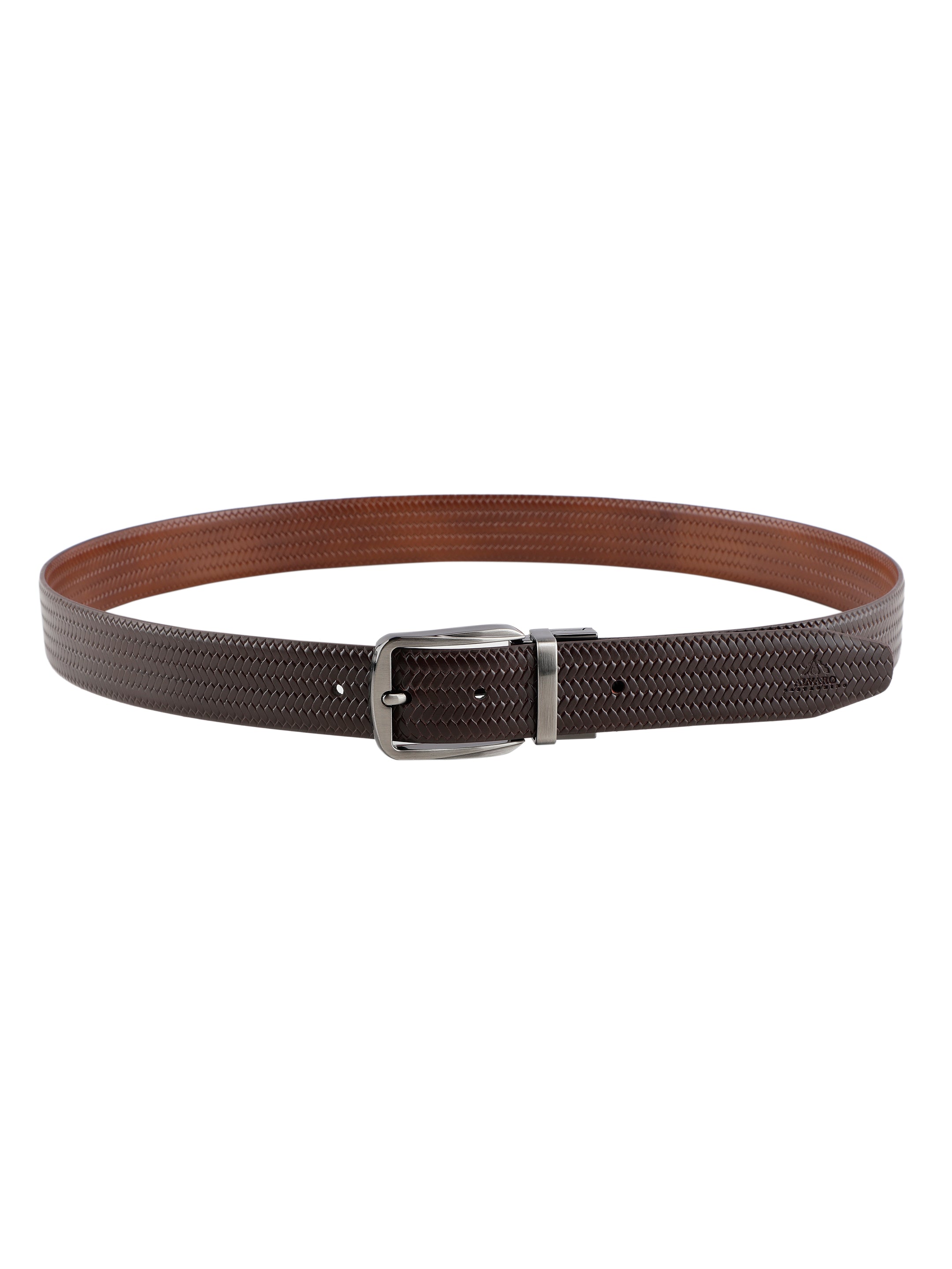 Alvaro Castagnino Men Brown & Tan Textured Leather Formal Reversible Belt