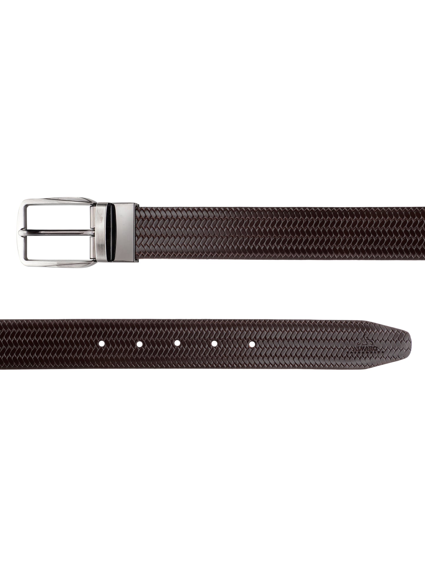Alvaro Castagnino Men Brown & Tan Textured Leather Formal Reversible Belt
