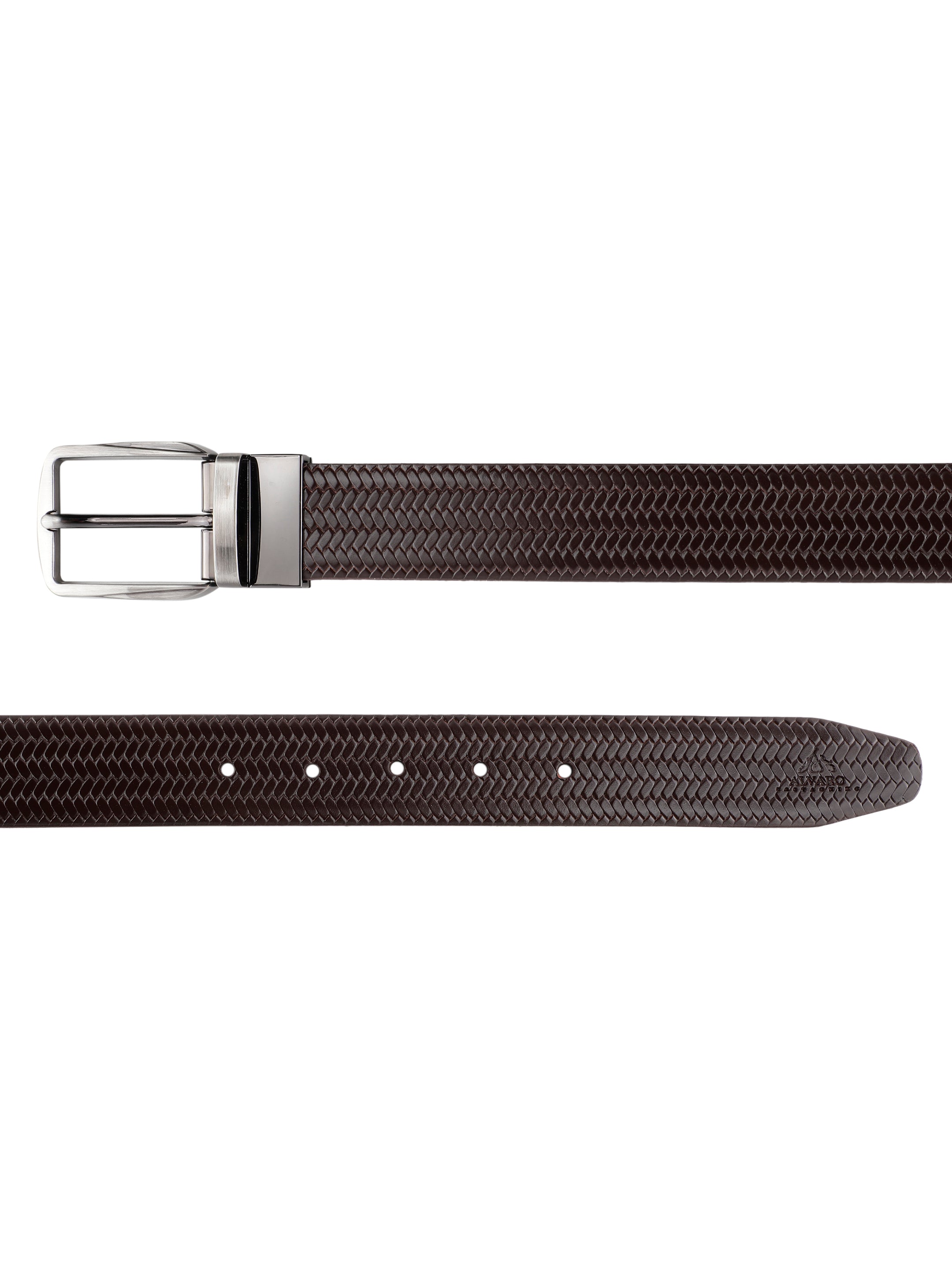 Brown & Tan Reversible Basket Weave Leather Belt