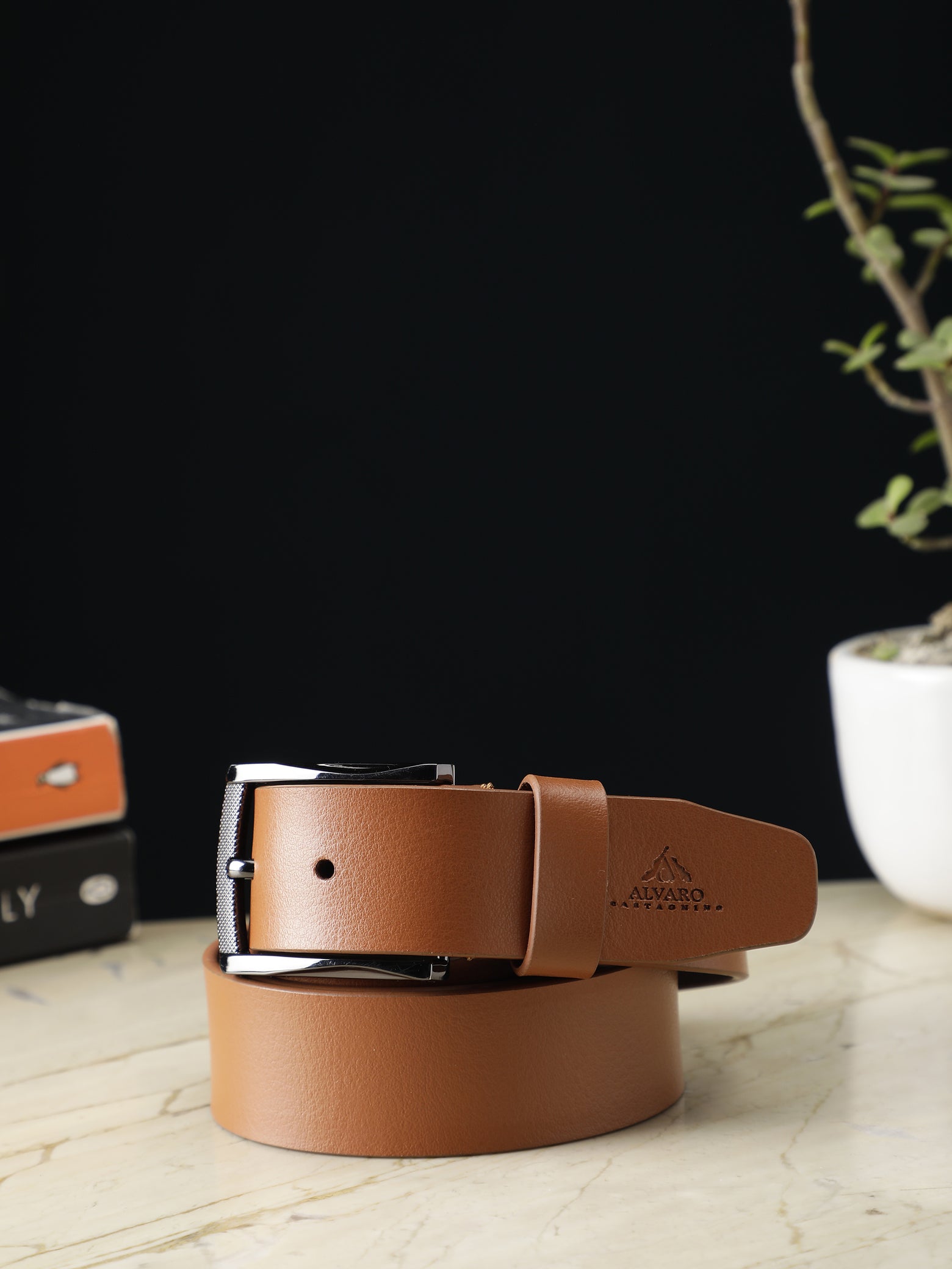 Alvaro Castagnino Men Tan Textured Leather Formal Single Side Belt