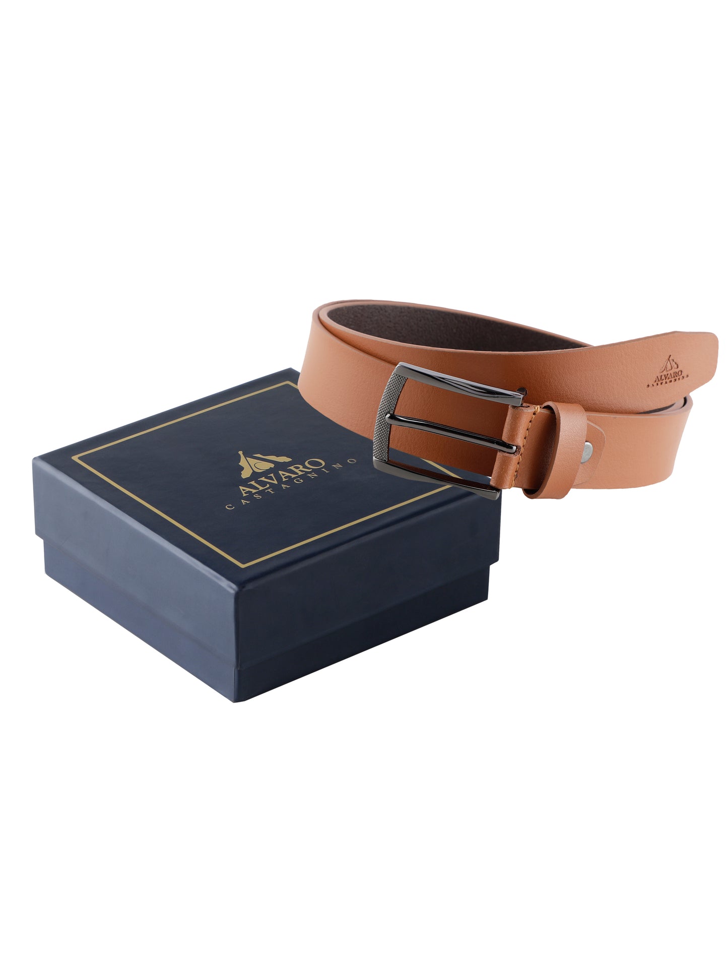Alvaro Castagnino Men Tan Textured Leather Formal Single Side Belt