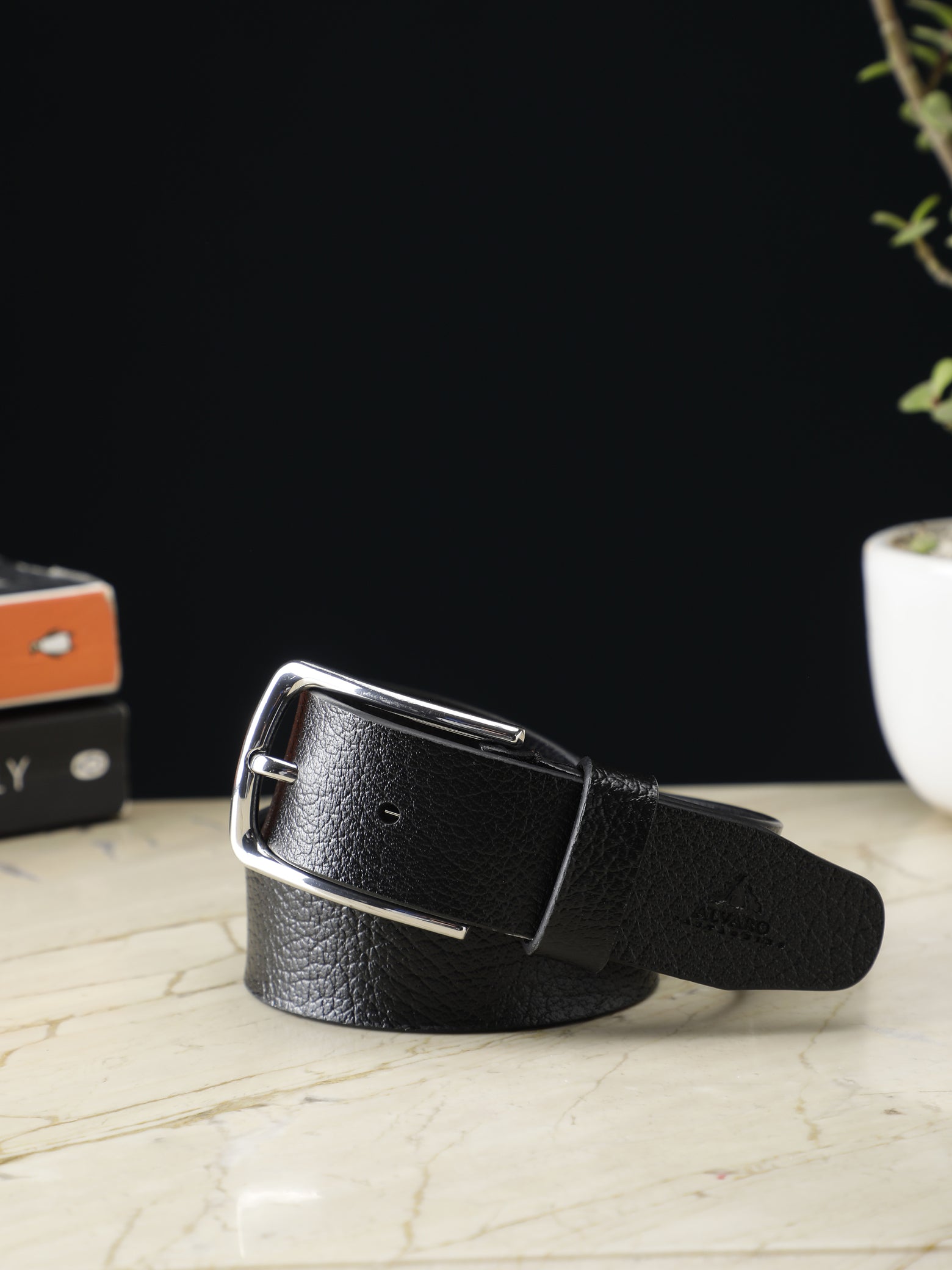 Black Pebbled Leather Belt
