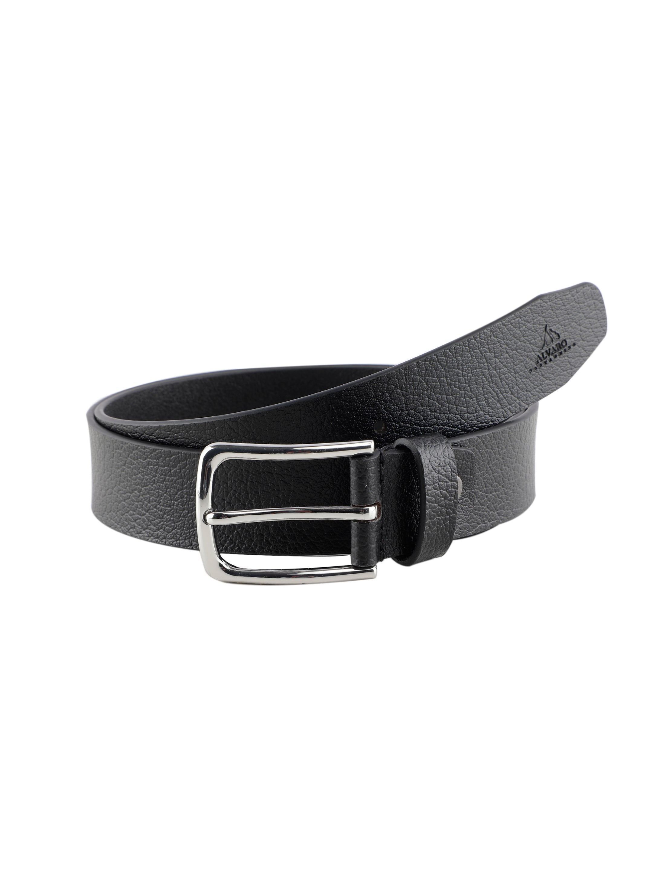 Alvaro Castagnino Men Black Textured Leather Formal Single Side Belt