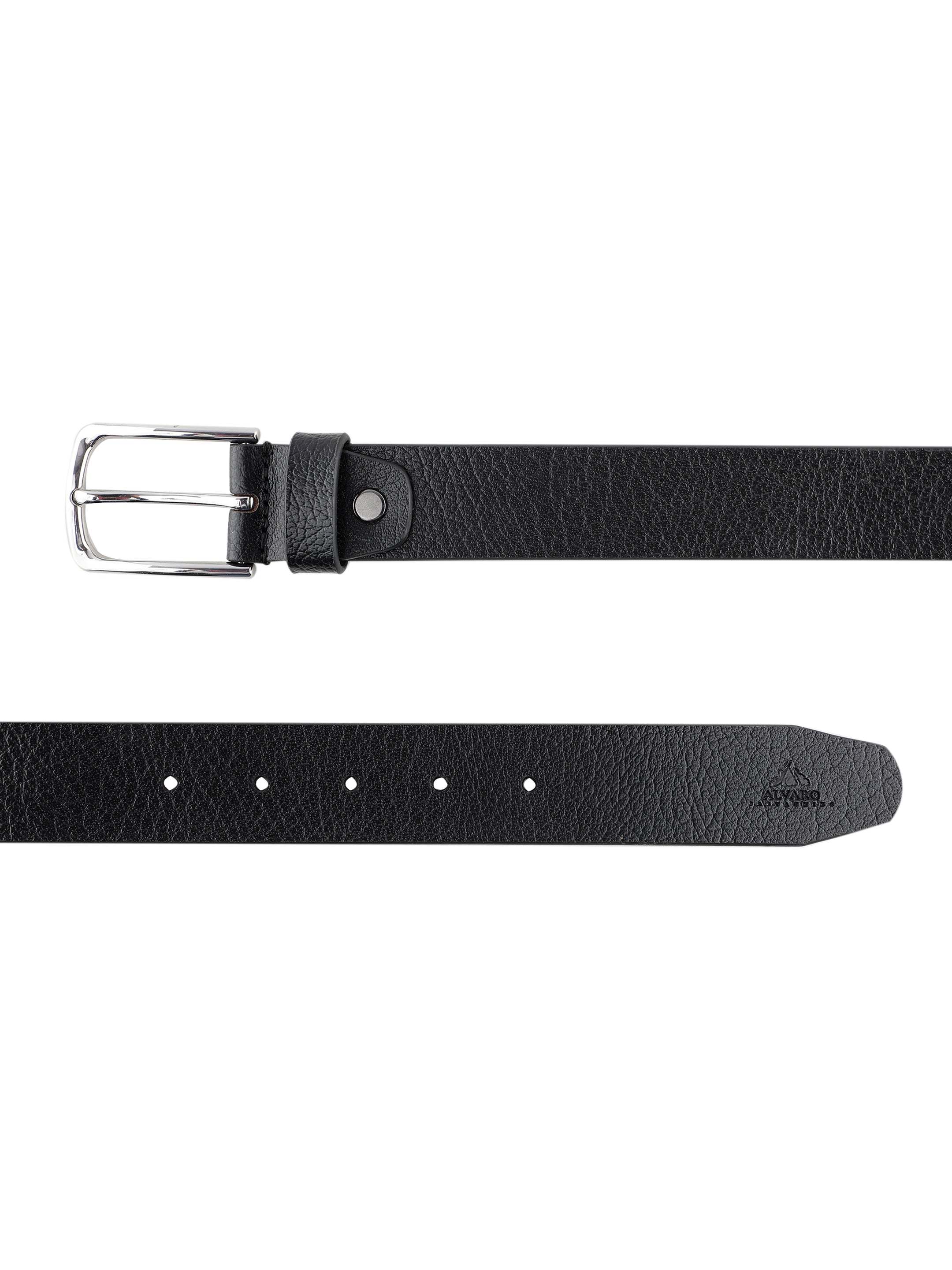 Alvaro Castagnino Men Black Textured Leather Formal Single Side Belt