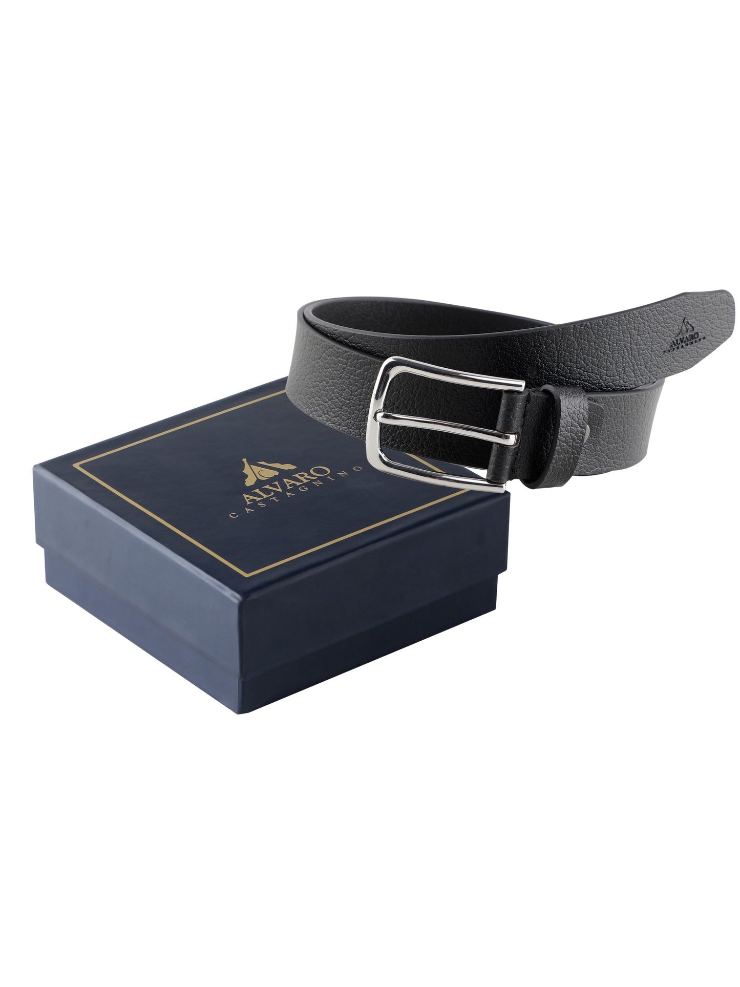 Alvaro Castagnino Men Black Textured Leather Formal Single Side Belt