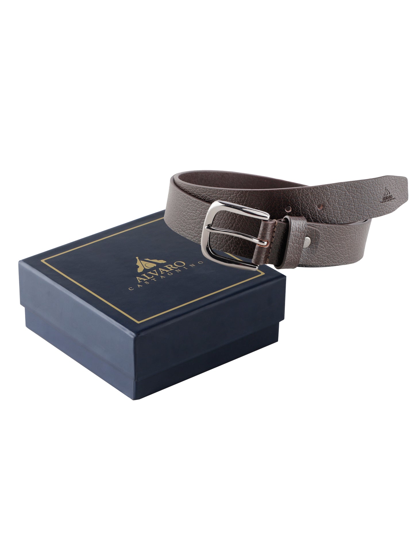 Alvaro Castagnino Men Brown Textured Leather Formal Single Side Belt