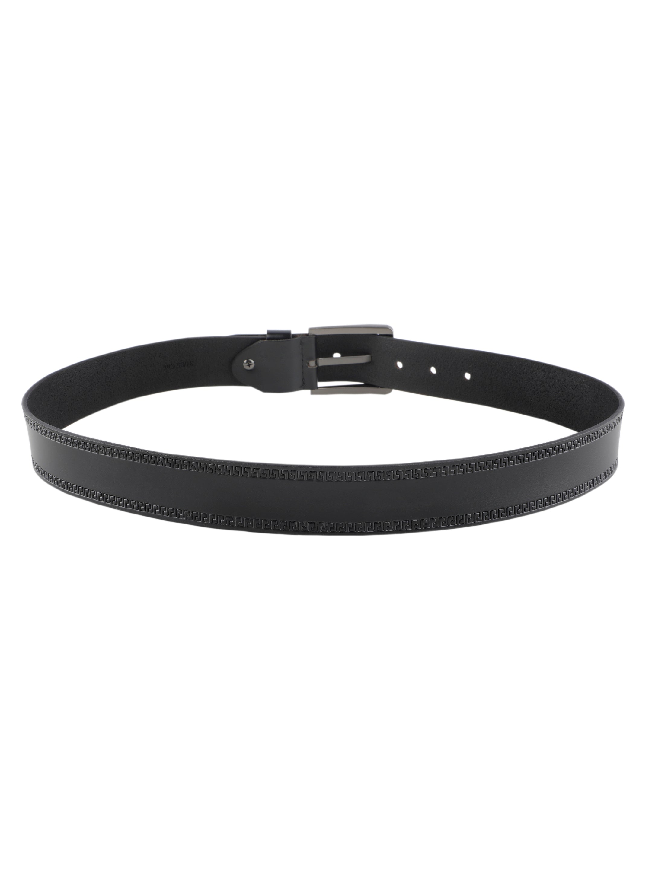 Greek Key Black Embossed Leather Belt