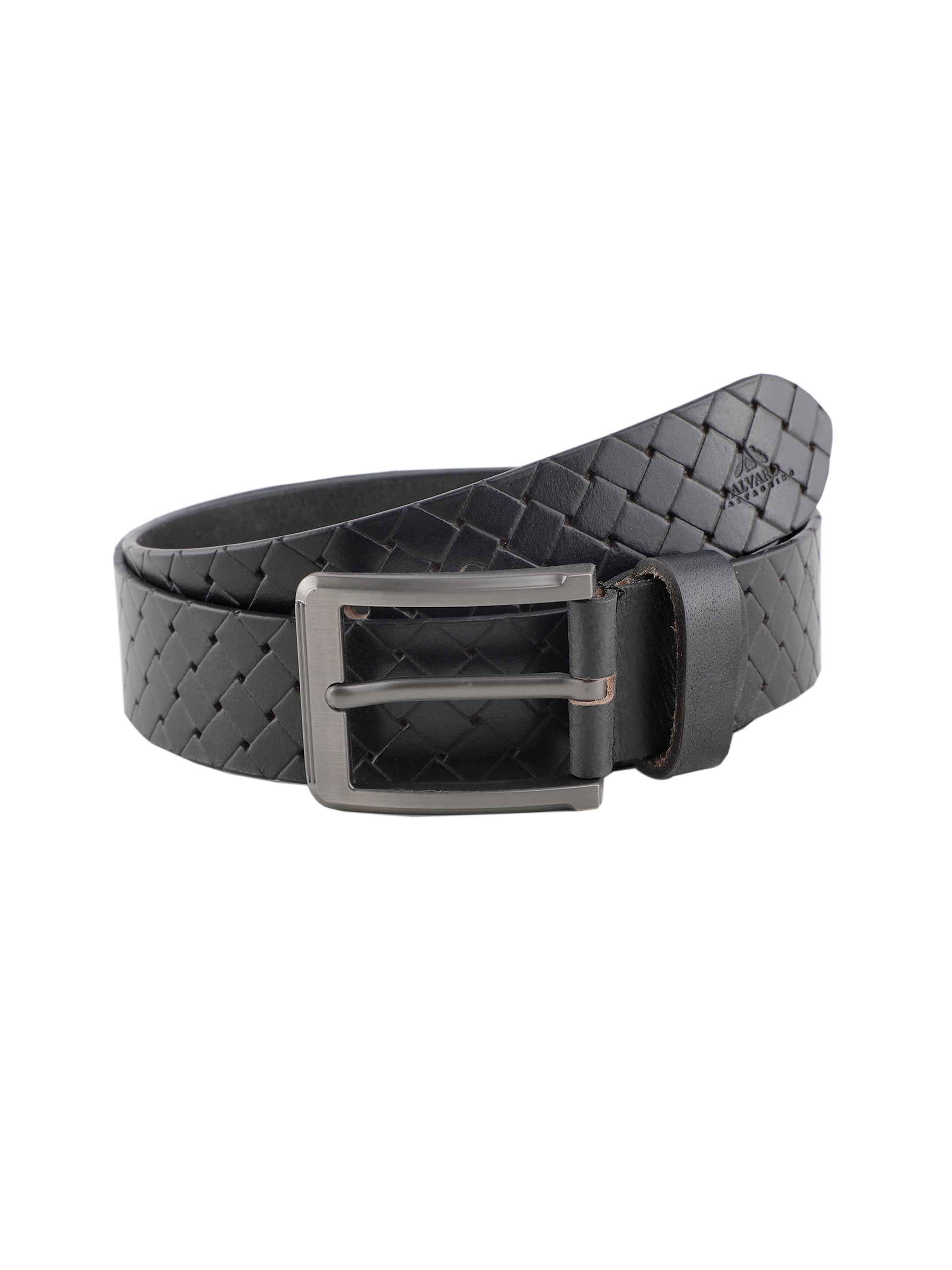 Basket Weave Black Leather Belt  