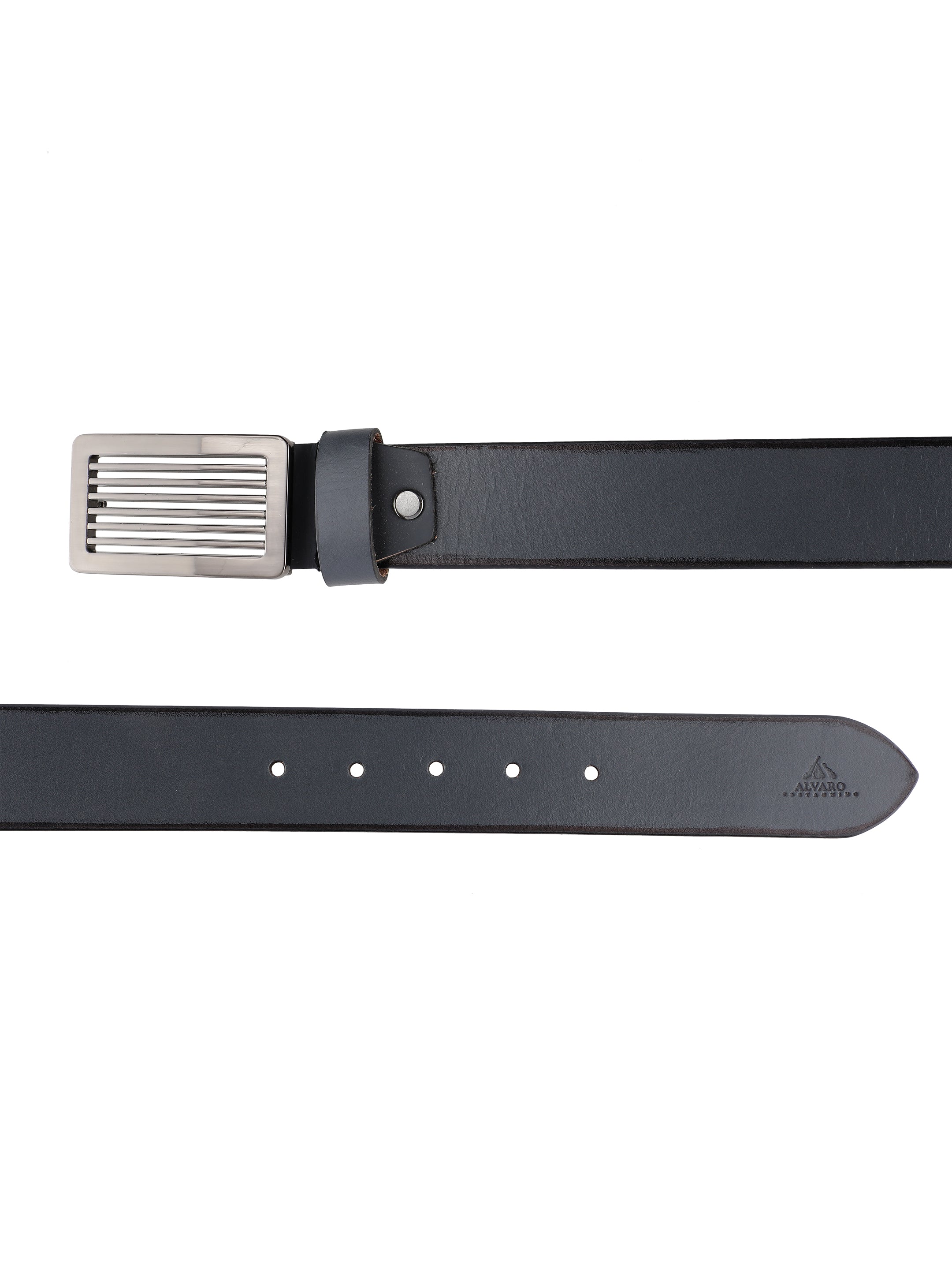 Alvaro Castagnino Men Grey Textured Leather Casual Belt