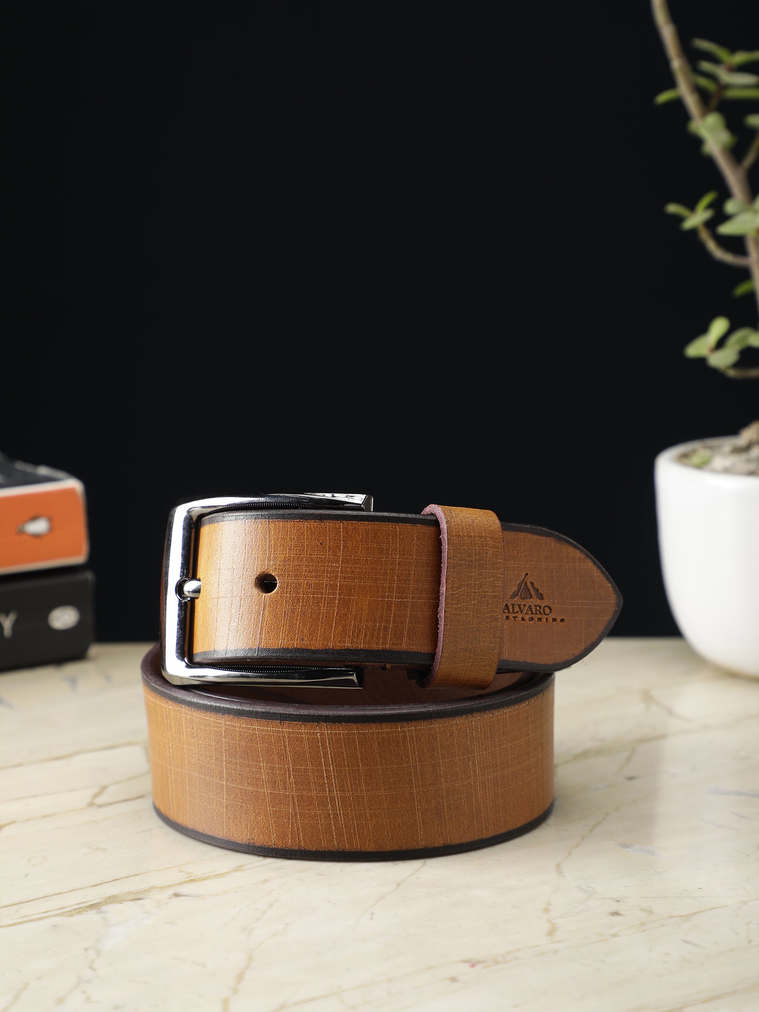 Cross Hatch Tan Leather Belt