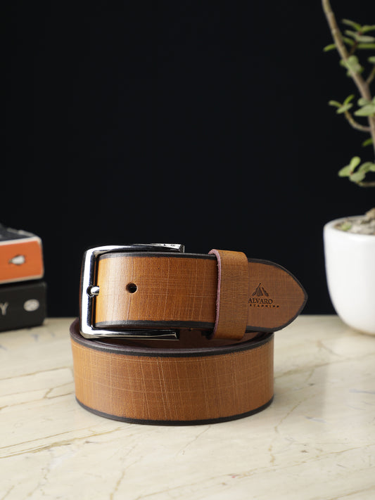 Alvaro Castagnino Men Tan Textured Leather Casual Belt
