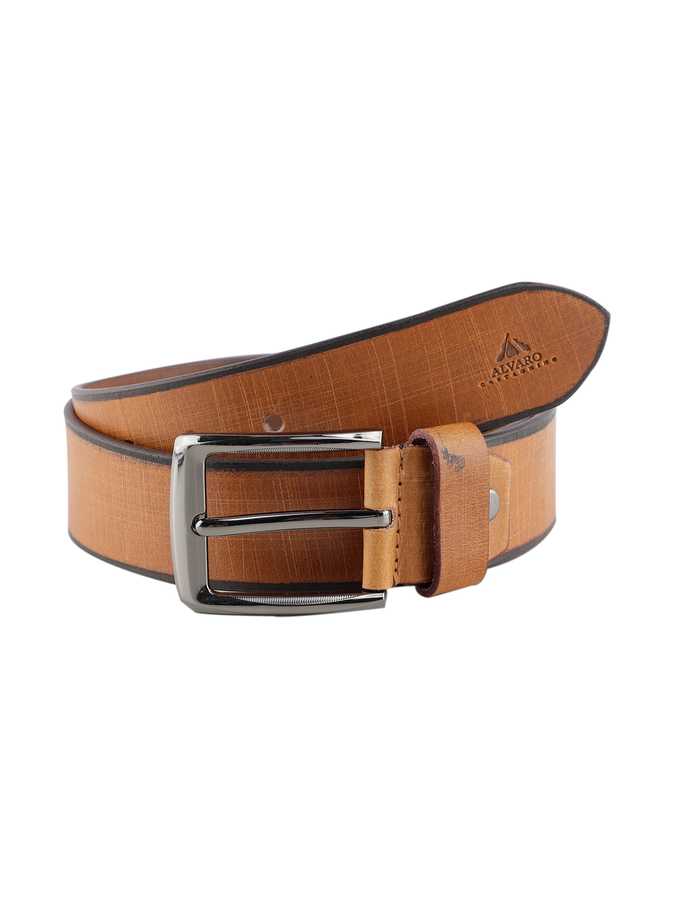 Alvaro Castagnino Men Tan Textured Leather Casual Belt