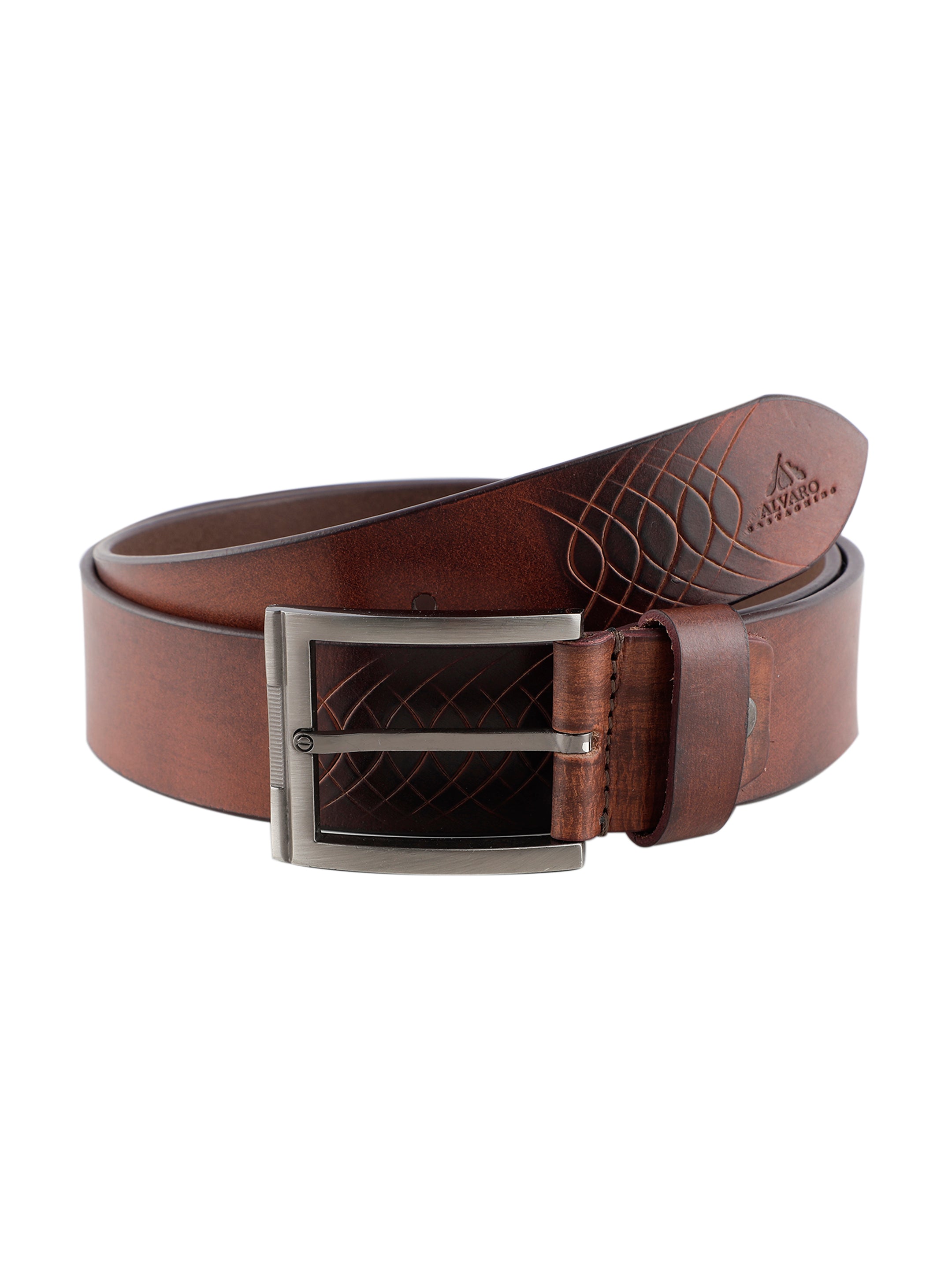 Arc Embossed Brown Leather Belt