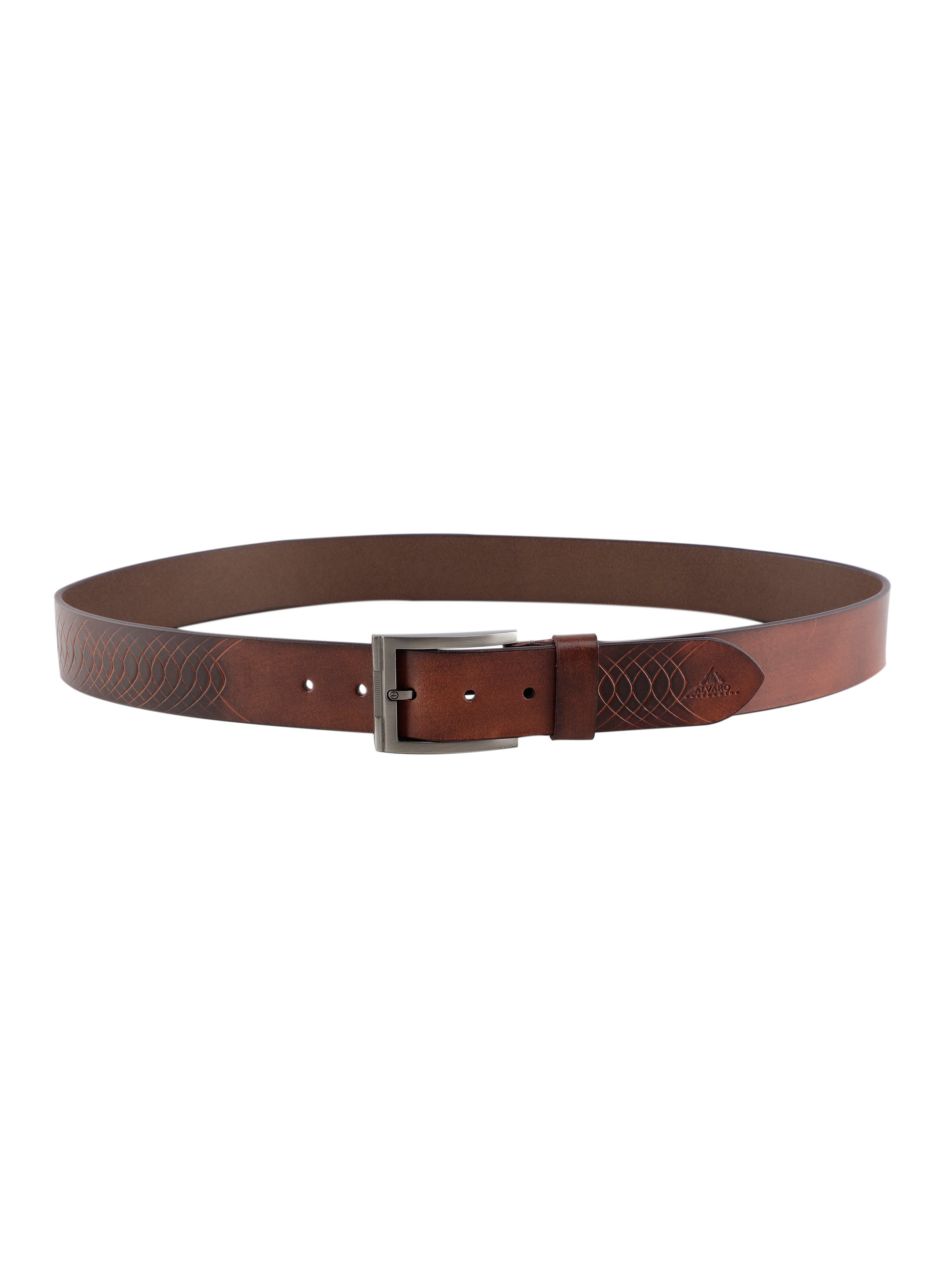 Arc Embossed Brown Leather Belt