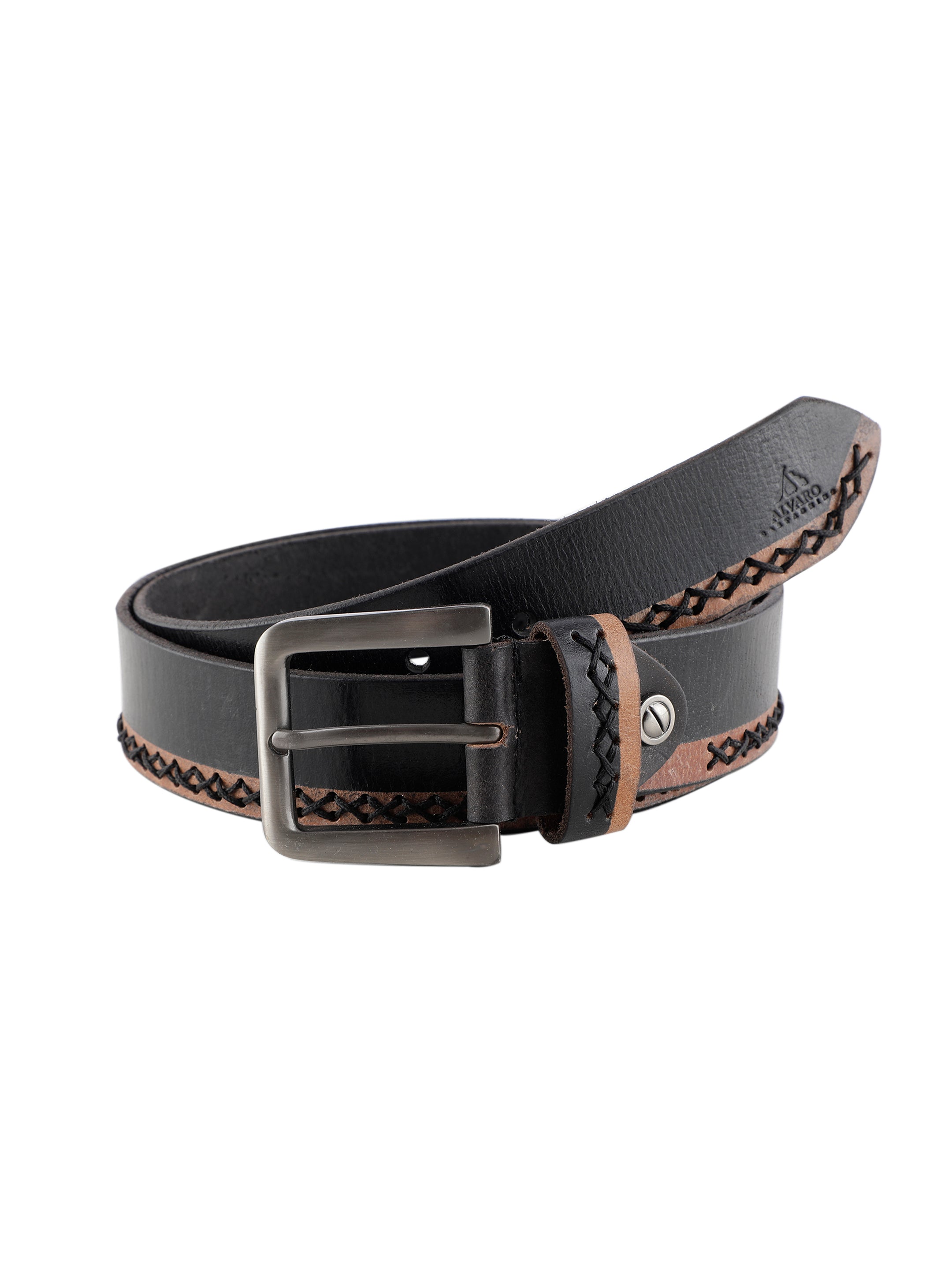 Tan Whipstitch Black Leather Belt