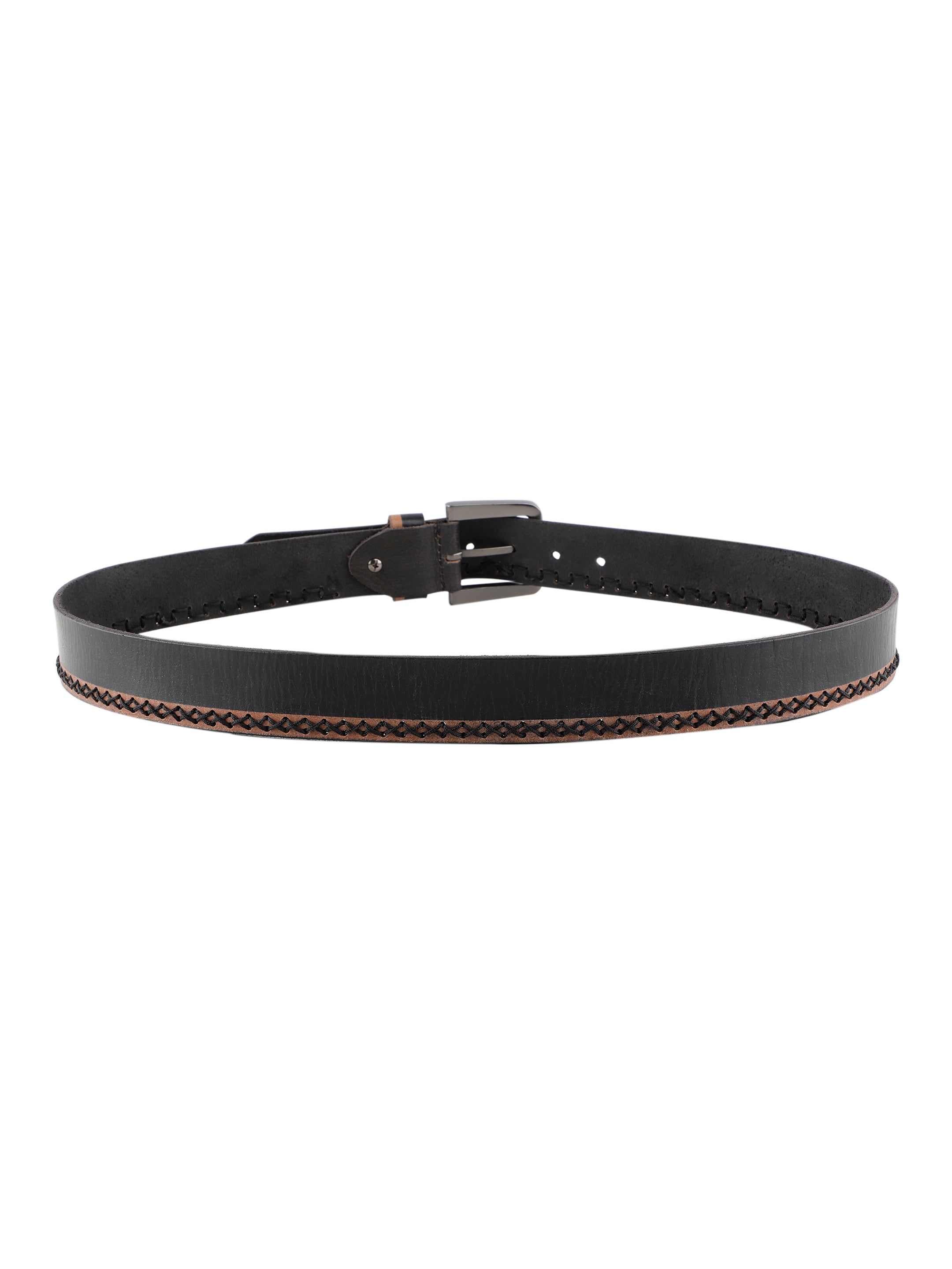 Tan Whipstitch Black Leather Belt