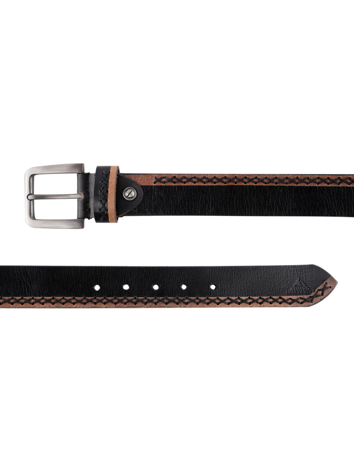 Alvaro Castagnino Men Black & Brown Textured Leather Casual Belt