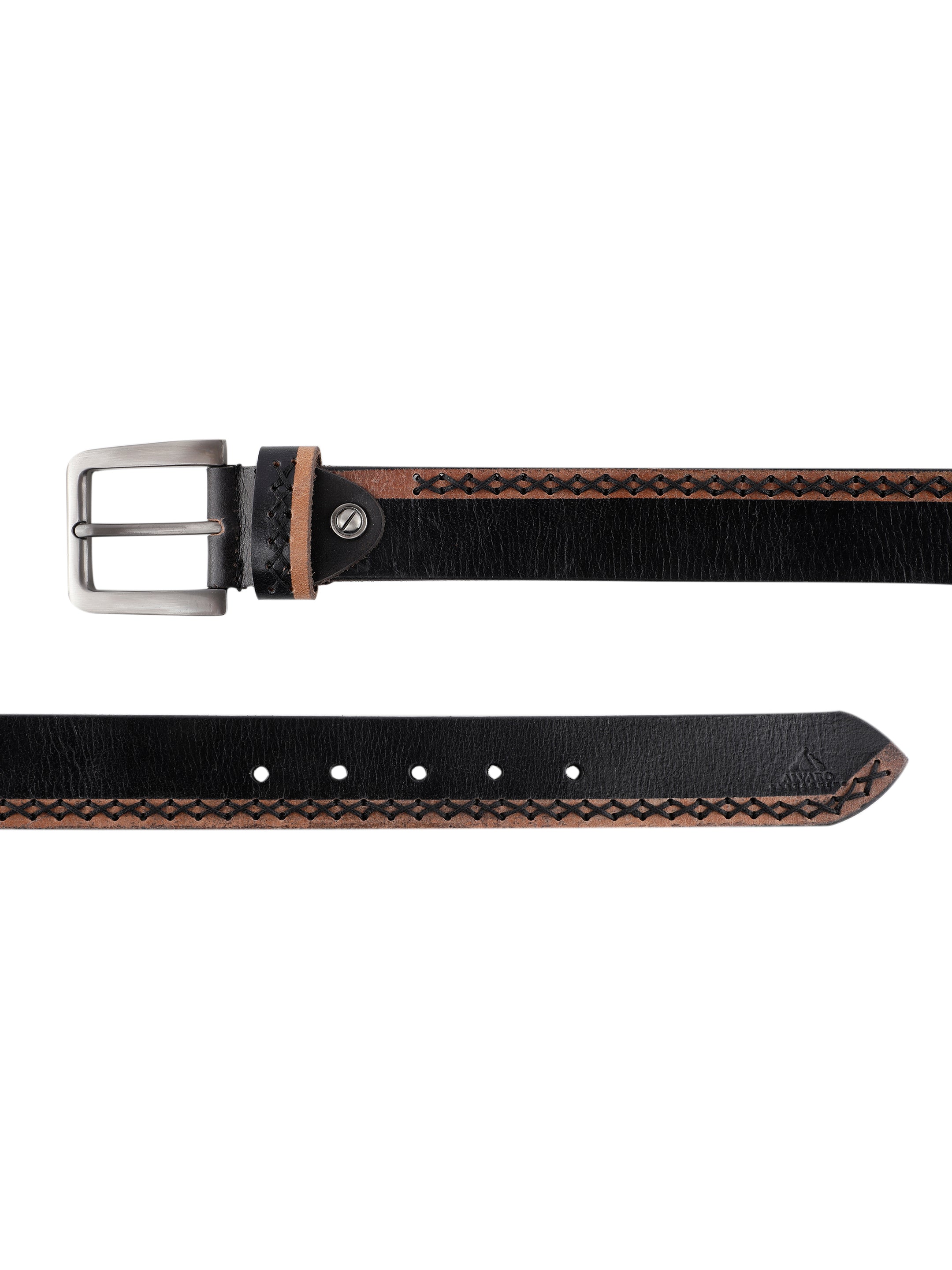 Tan Whipstitch Black Leather Belt