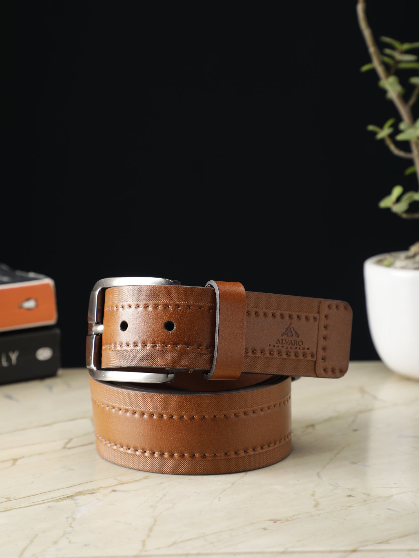 Alvaro Castagnino Men Tan Textured Leather Casual Belt