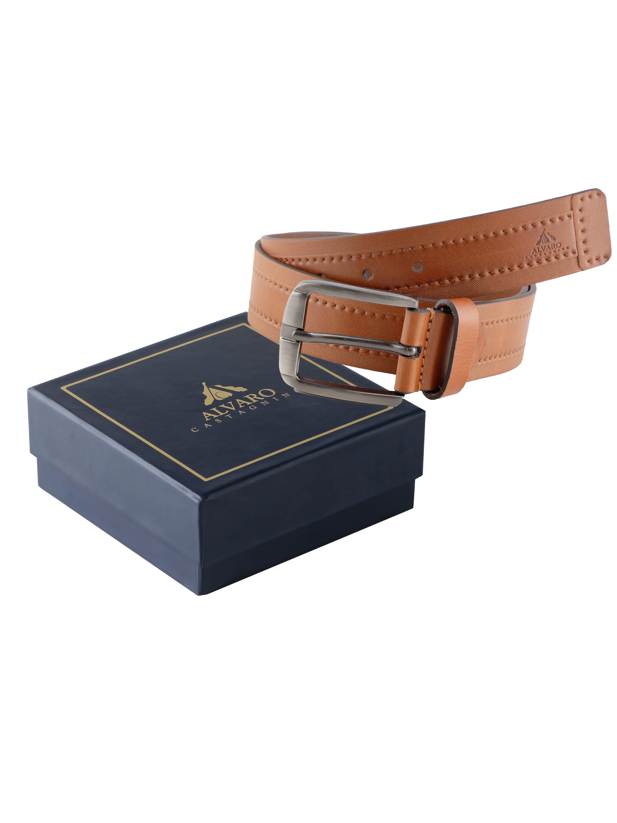 Alvaro Castagnino Men Tan Textured Leather Casual Belt