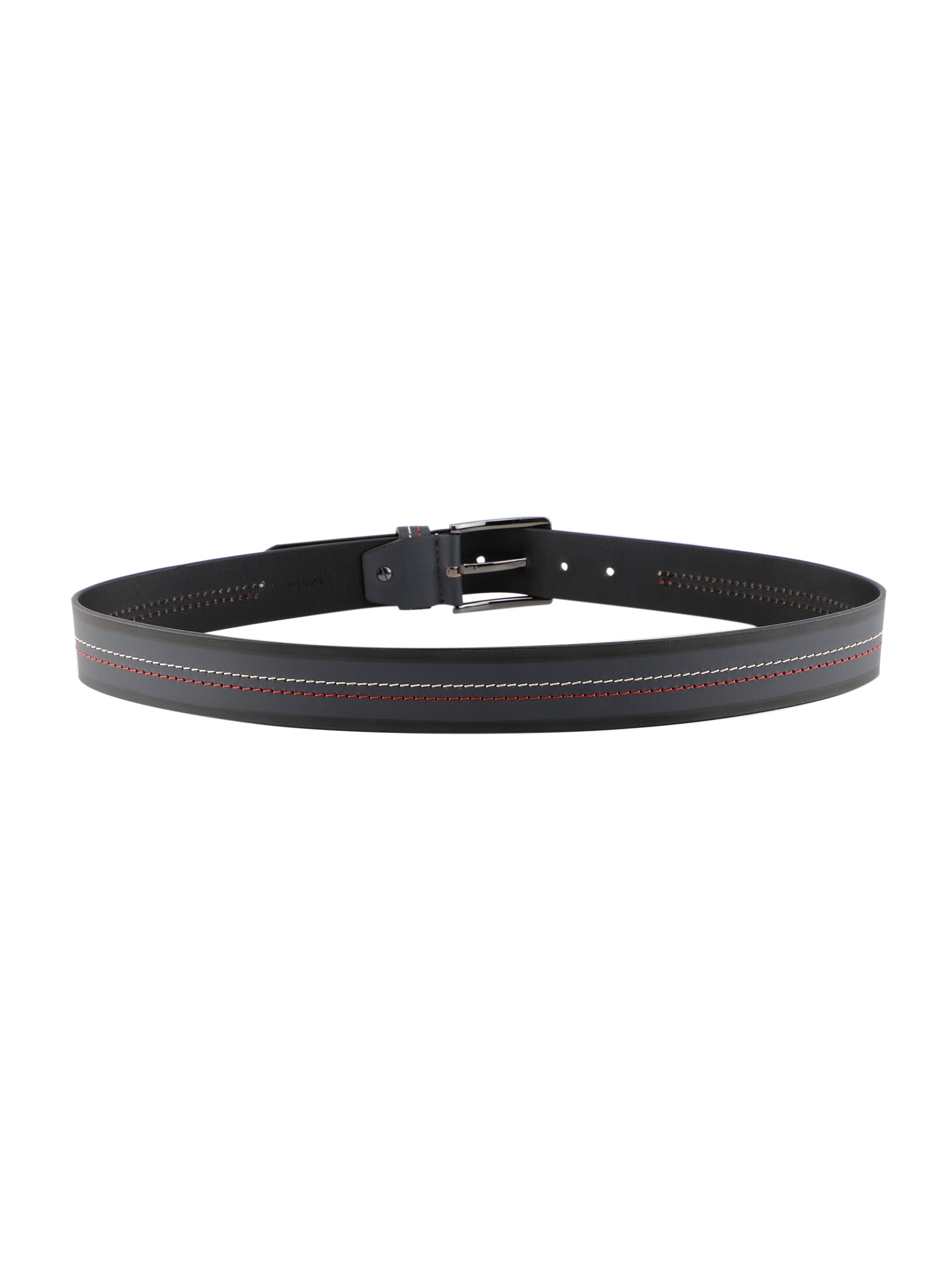 Contrast Stitched Grey Striped Leather Belt 