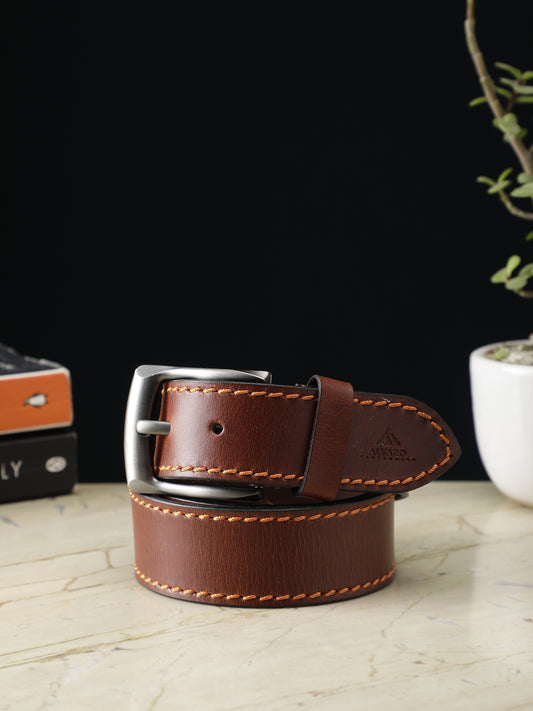 Alvaro Castagnino Men Brown Textured Leather Casual Belt